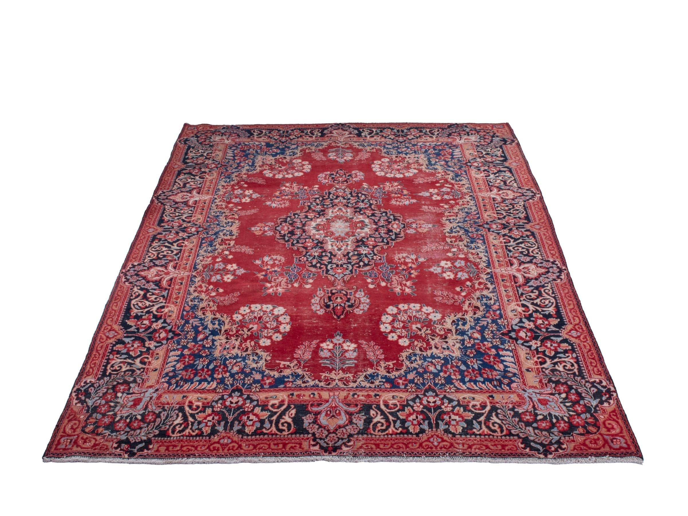Persian Birjand area rug in deep red and navy, view 2 of 22