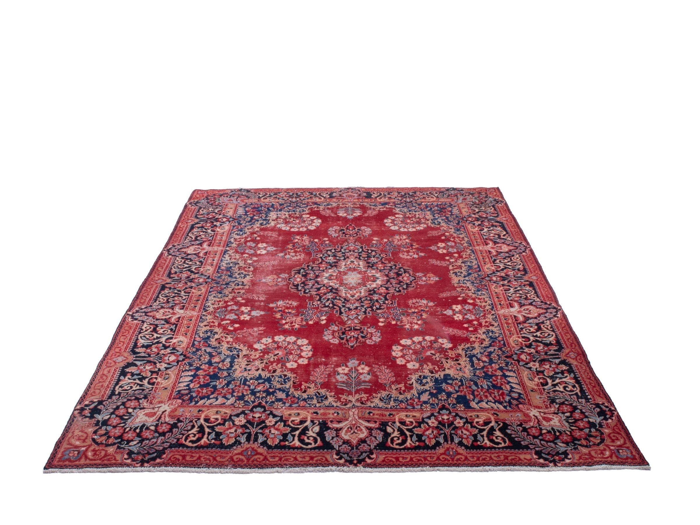 Persian Birjand area rug in deep red and navy, view 3 of 22
