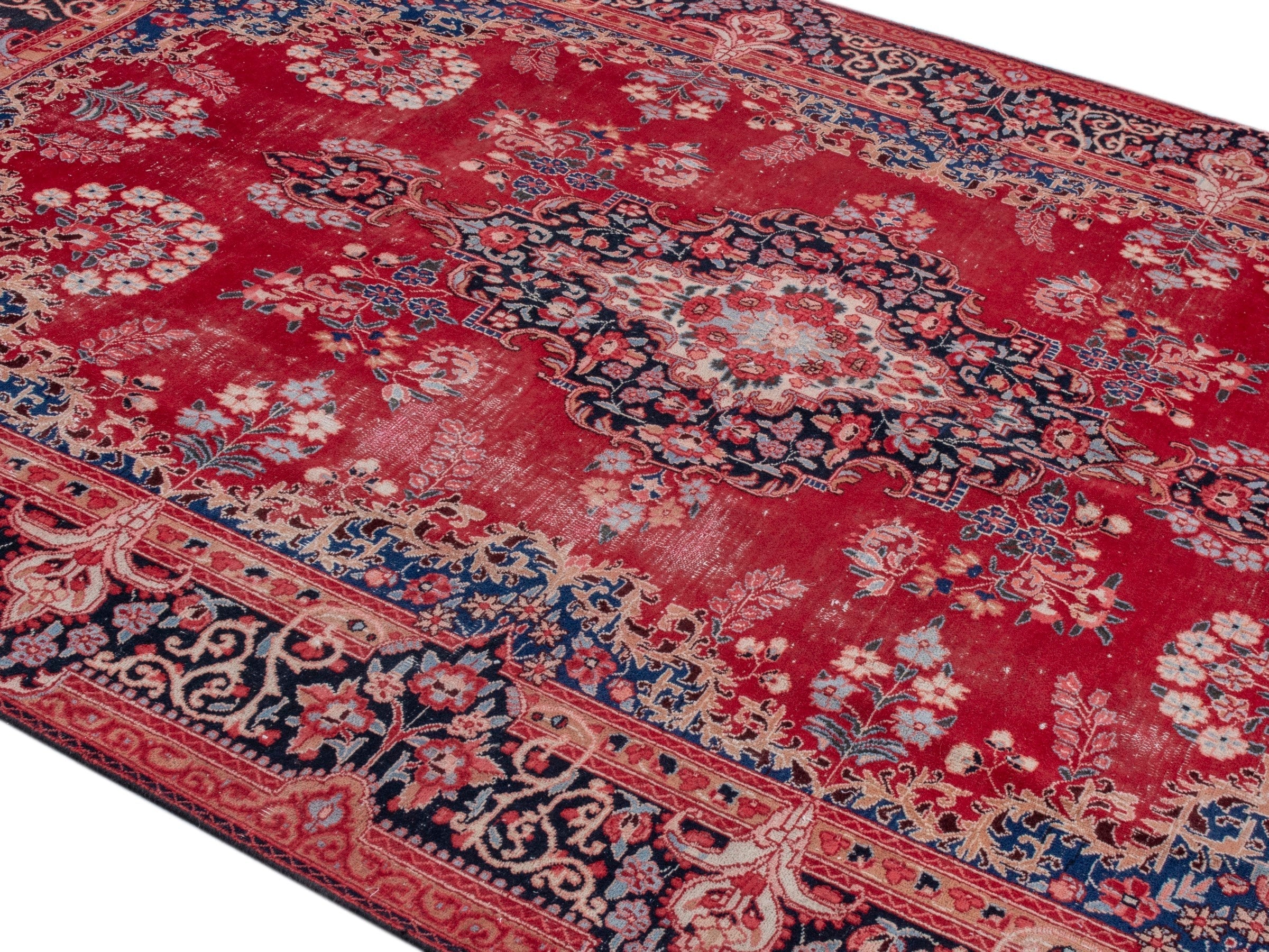 Persian Birjand area rug in deep red and navy, view 4 of 22
