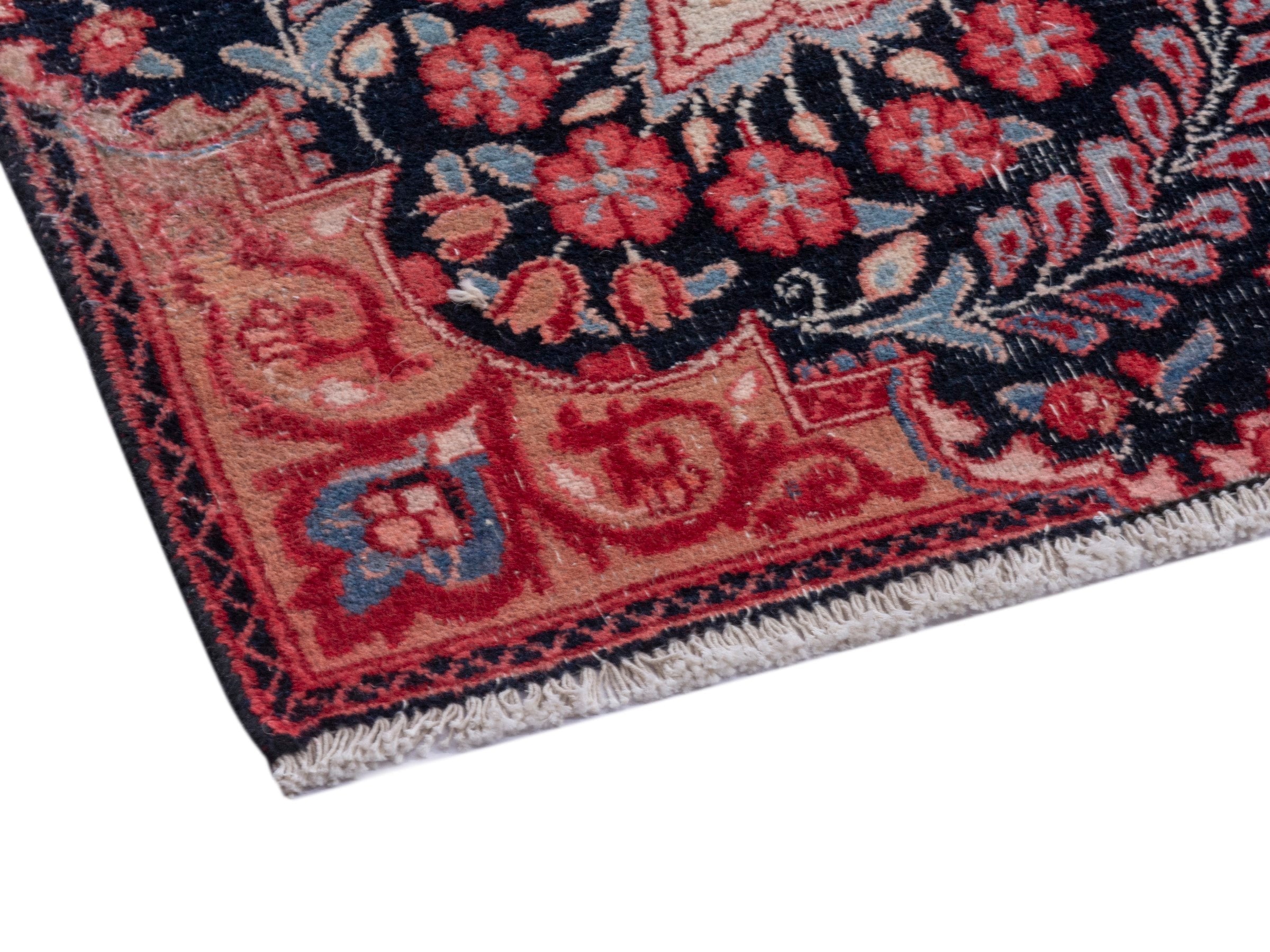 Persian Birjand area rug in deep red and navy, view 5 of 22