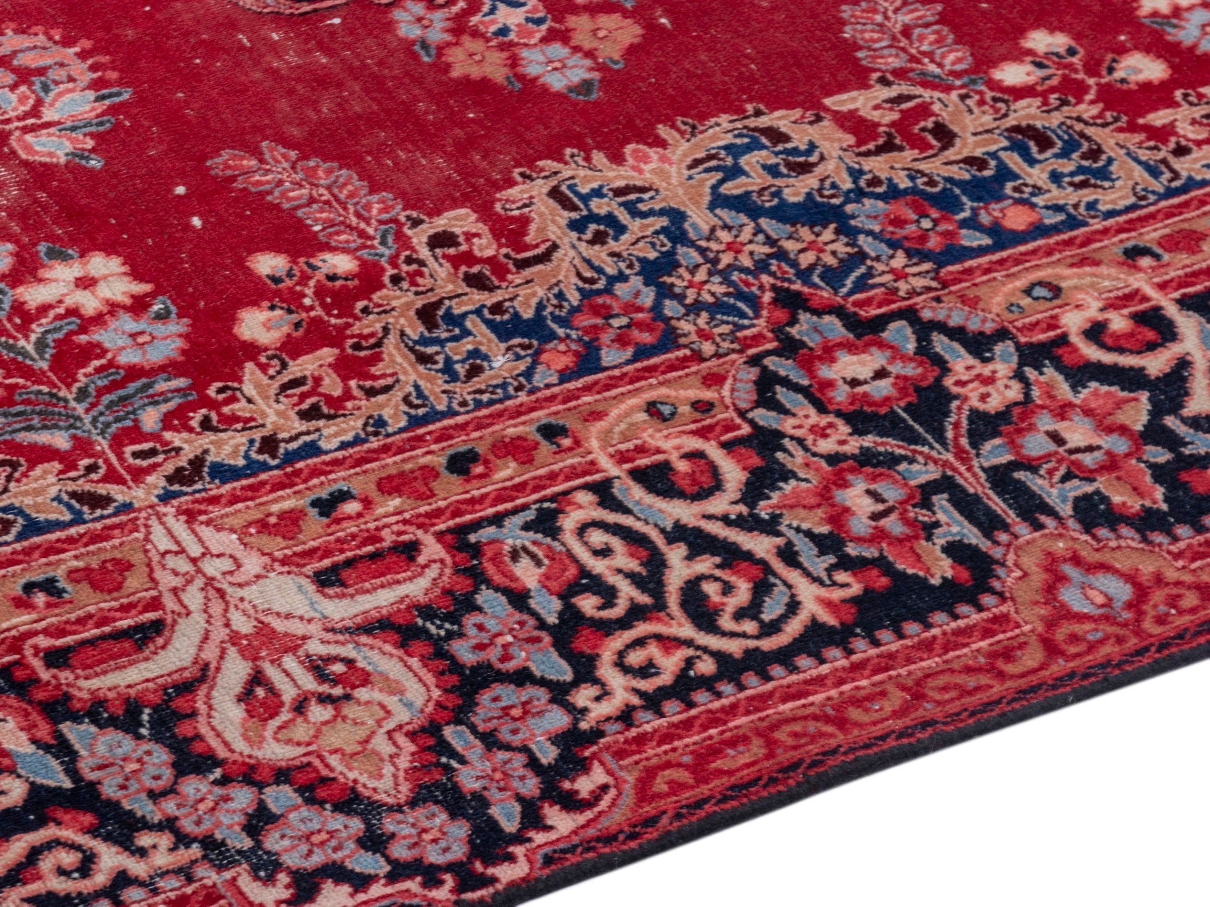 Persian Birjand area rug in deep red and navy, view 9 of 22
