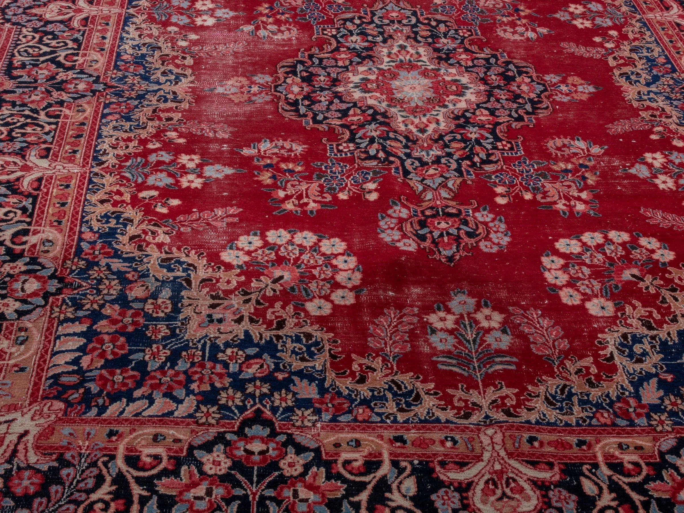Persian Birjand area rug in deep red and navy, view 6 of 22