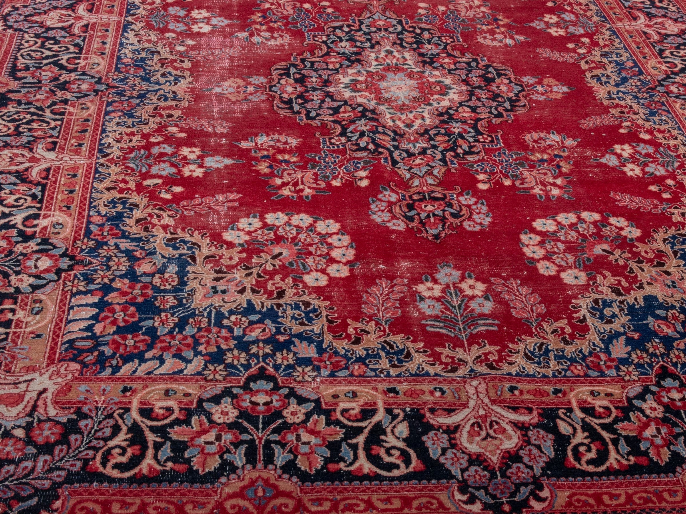 Persian Birjand area rug in deep red and navy, view 7 of 22