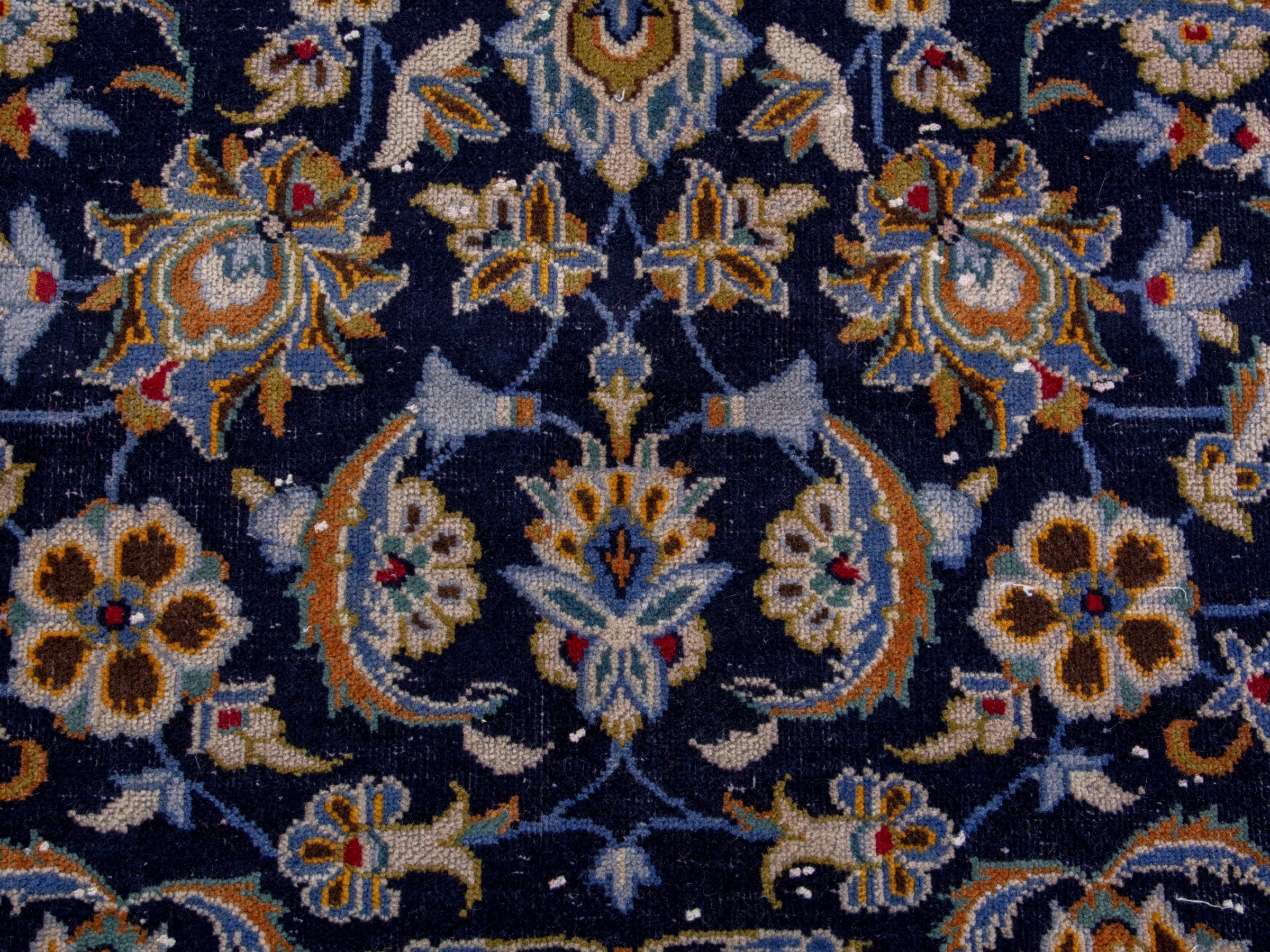 Persian Kashan oversized rug in navy and tan, view 12 of 19