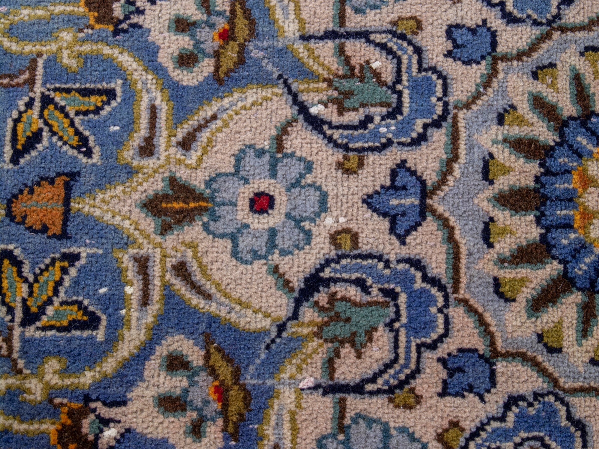 Persian Kashan oversized rug in navy and tan, view 13 of 19