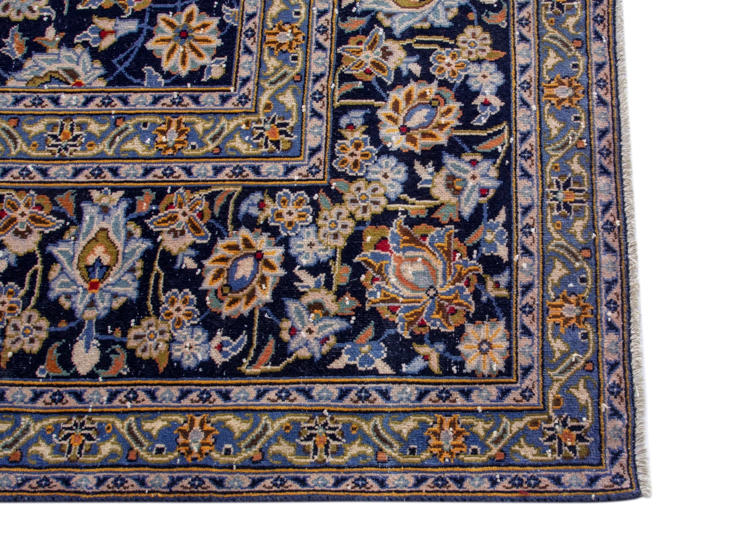 Persian Kashan oversized rug in navy and tan, view 10 of 19
