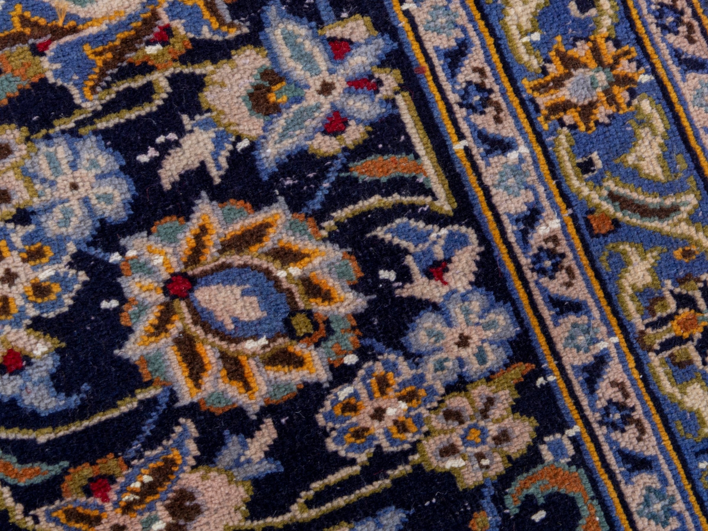 Persian Kashan oversized rug in navy and tan, view 9 of 19
