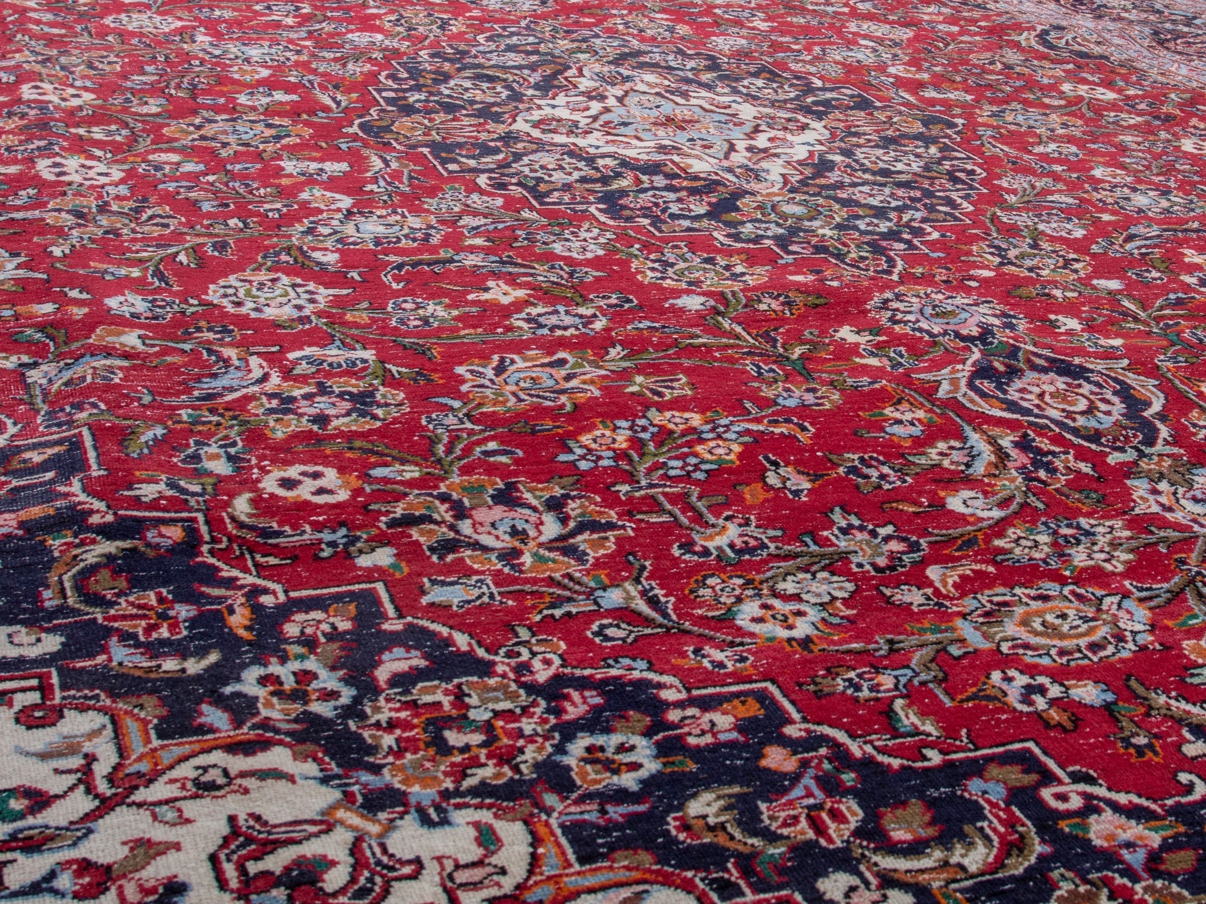 Persian Kashan oversized rug in deep red and dark brown, view 8 of 19
