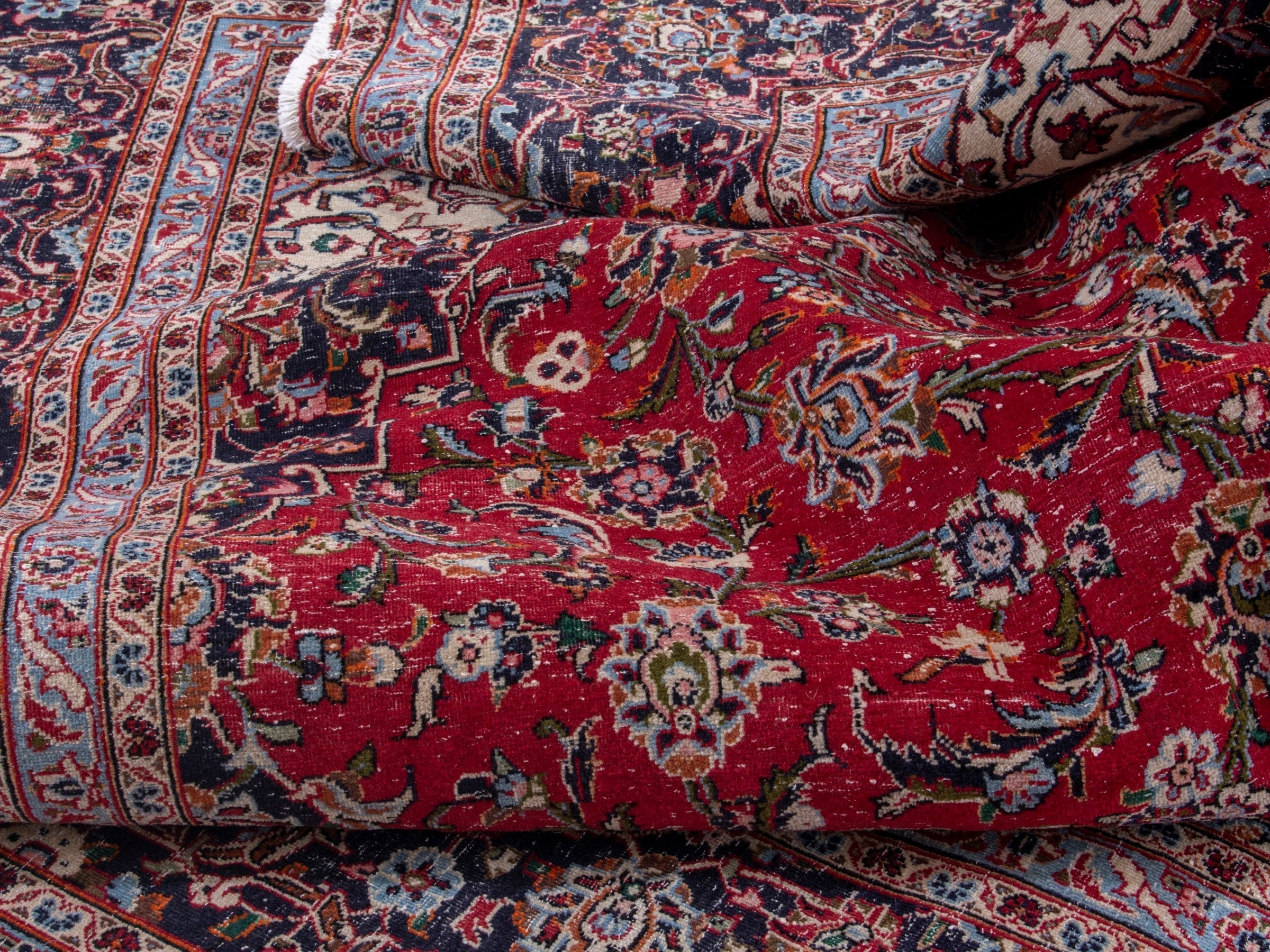 Persian Kashan oversized rug in deep red and dark brown, view 15 of 19