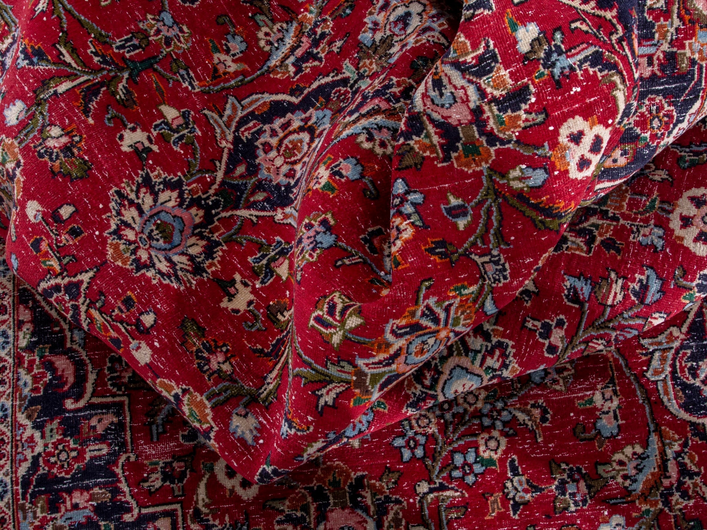 Persian Kashan oversized rug in deep red and dark brown, view 16 of 19