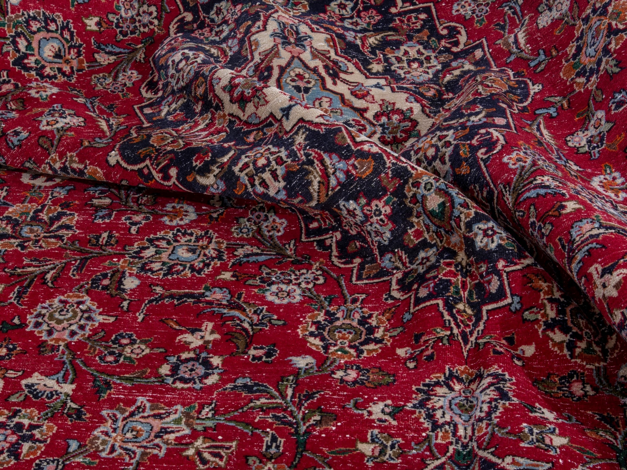 Persian Kashan oversized rug in deep red and dark brown, view 17 of 19