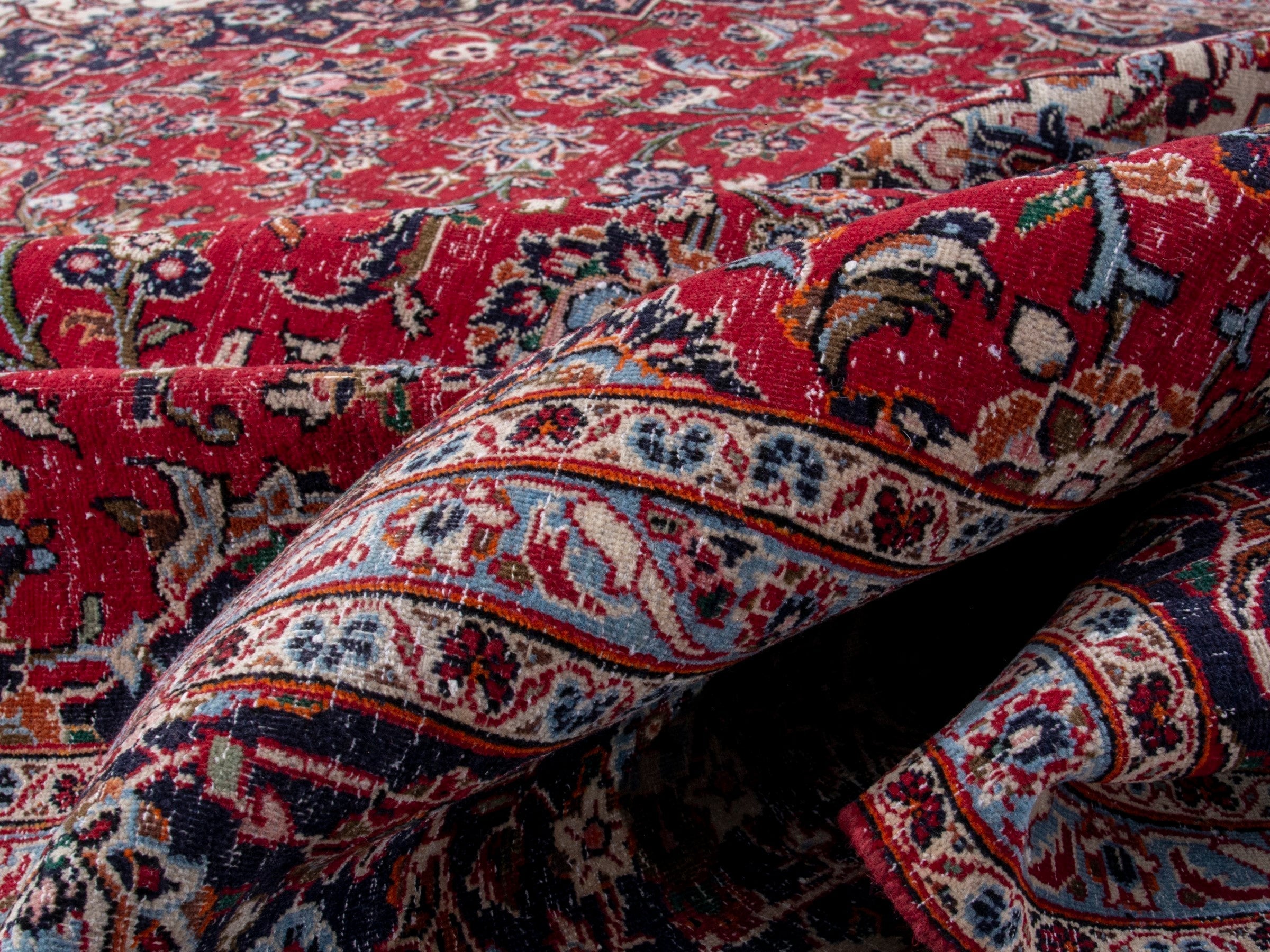 Persian Kashan oversized rug in deep red and dark brown, view 18 of 19