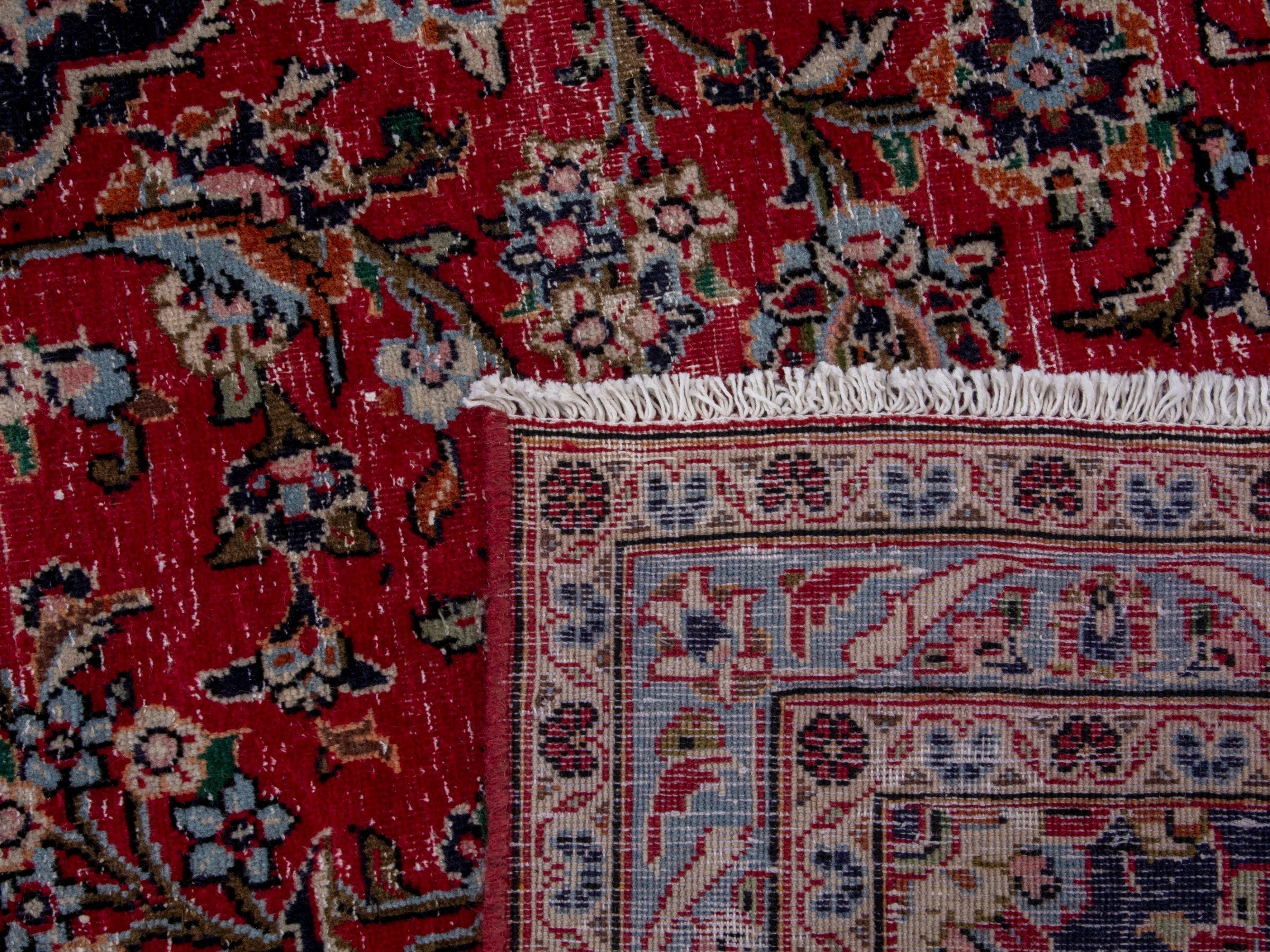 Persian Kashan oversized rug in deep red and dark brown, view 19 of 19