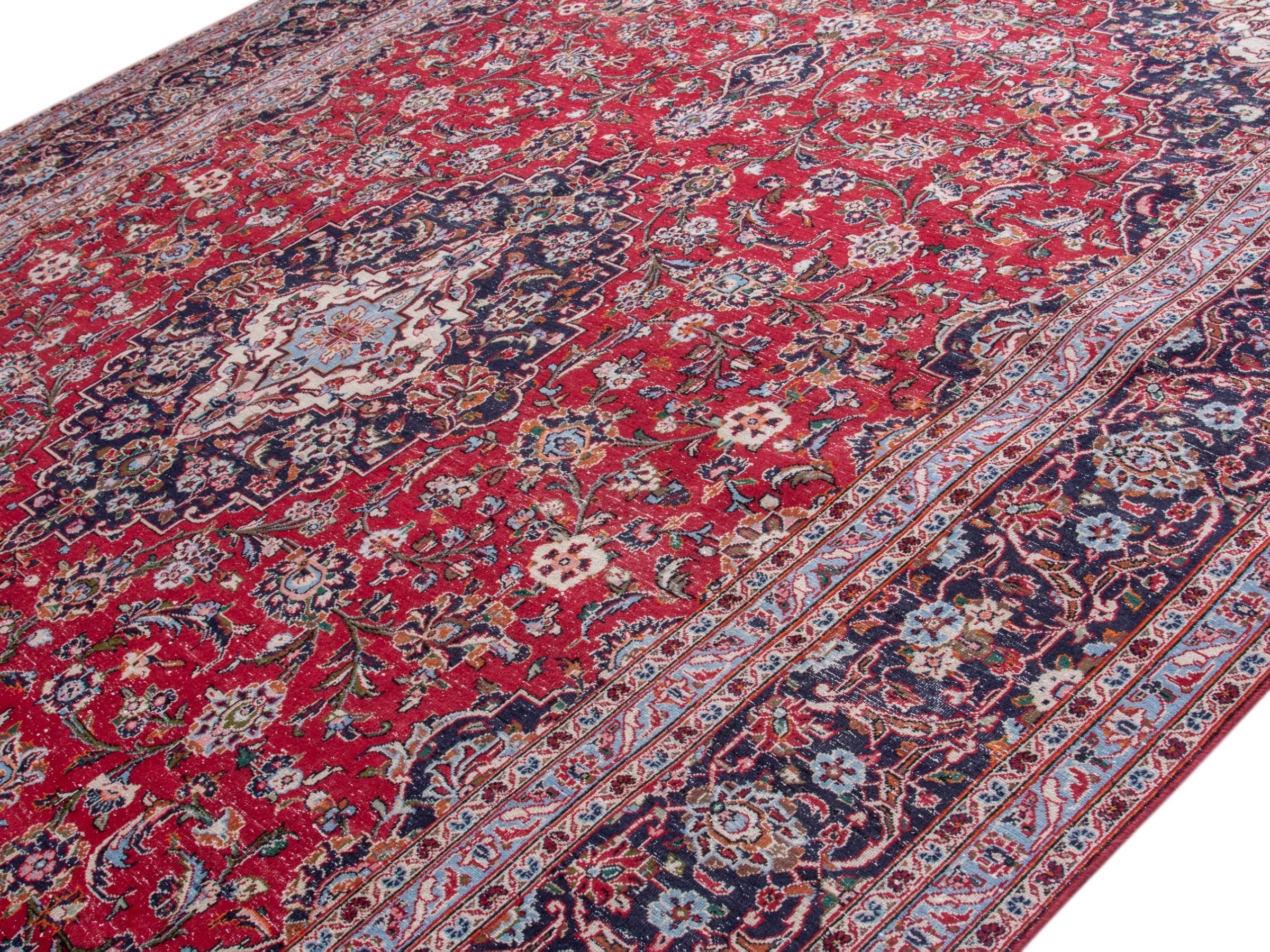 Persian Kashan oversized rug in deep red and dark brown, view 4 of 19