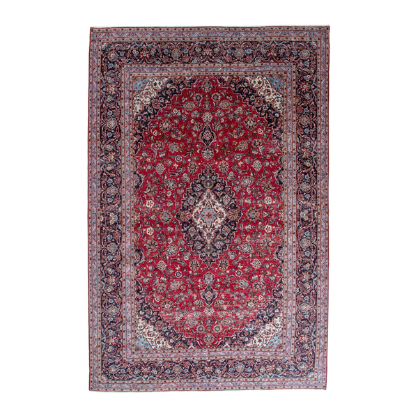 Persian Kashan oversized rug in deep red and dark brown, 9'7" x 14'5"