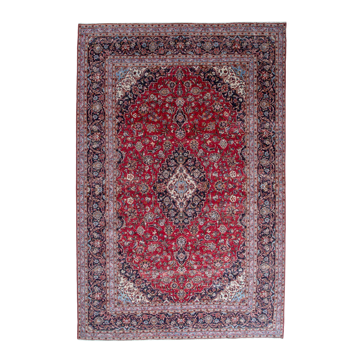 Persian Kashan oversized rug in deep red and dark brown, 9'7" x 14'5"