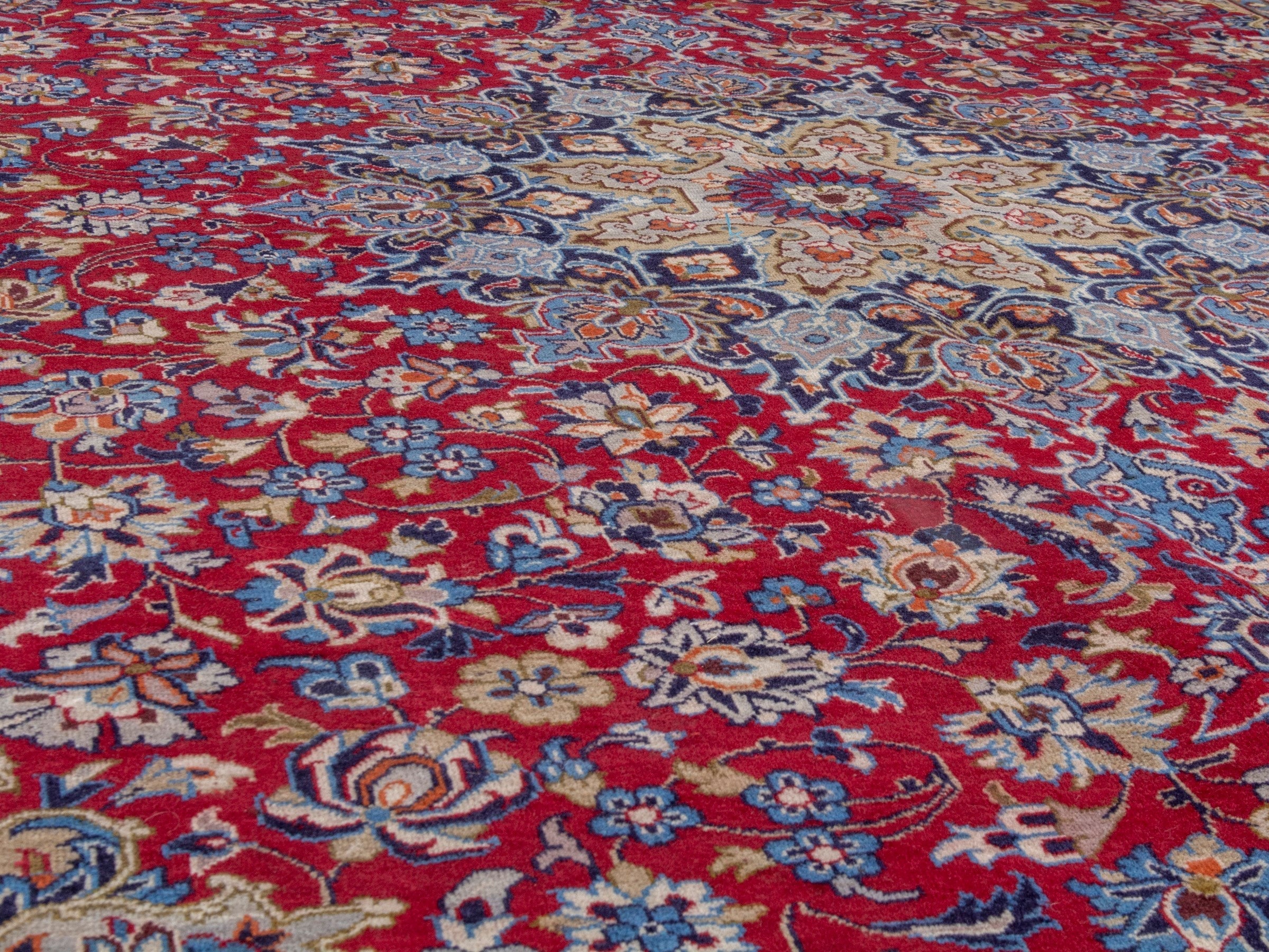 Persian Najafabad oversized rug in deep red and denim, view 8 of 23