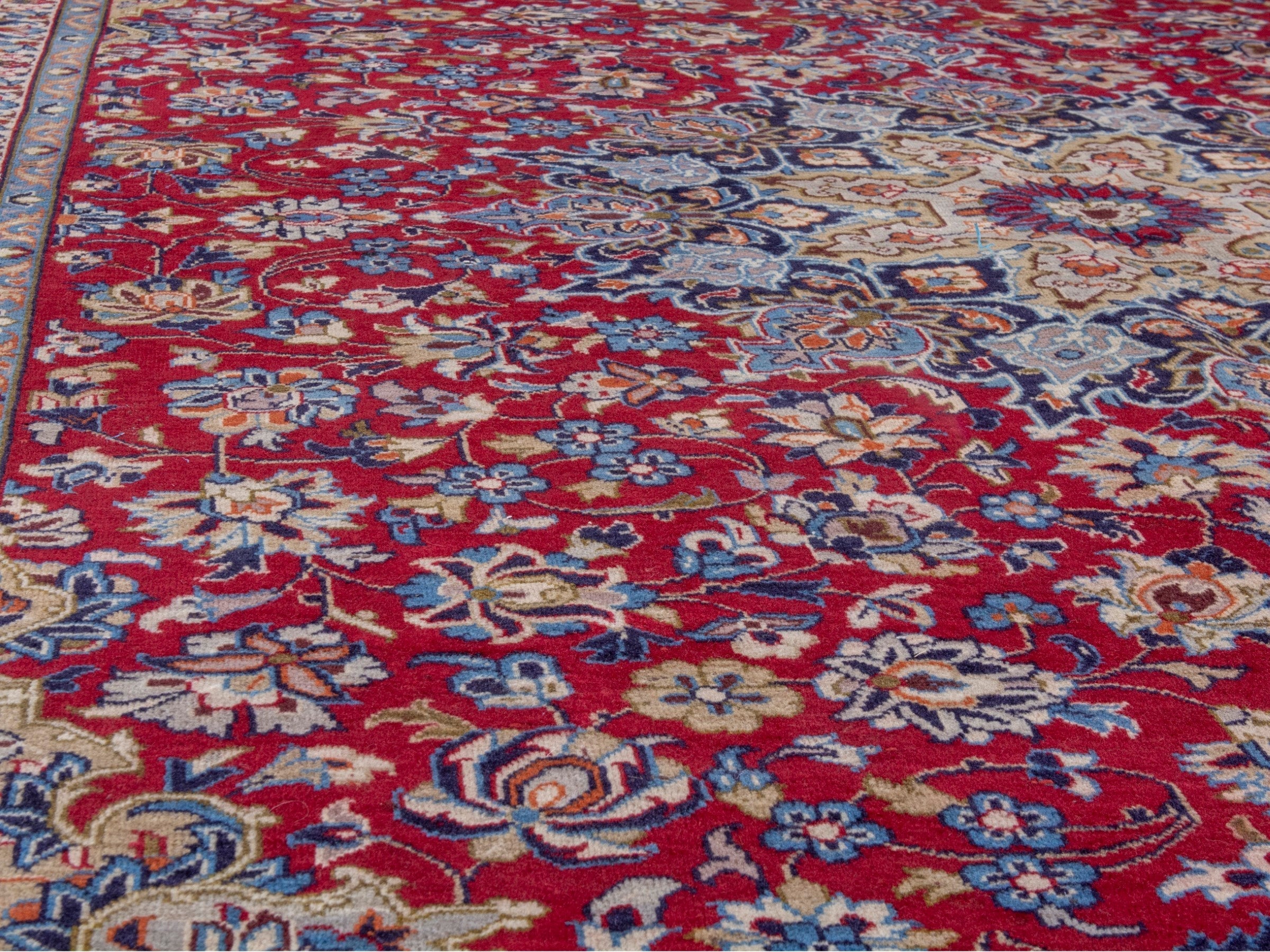 Persian Najafabad oversized rug in deep red and denim, view 11 of 23