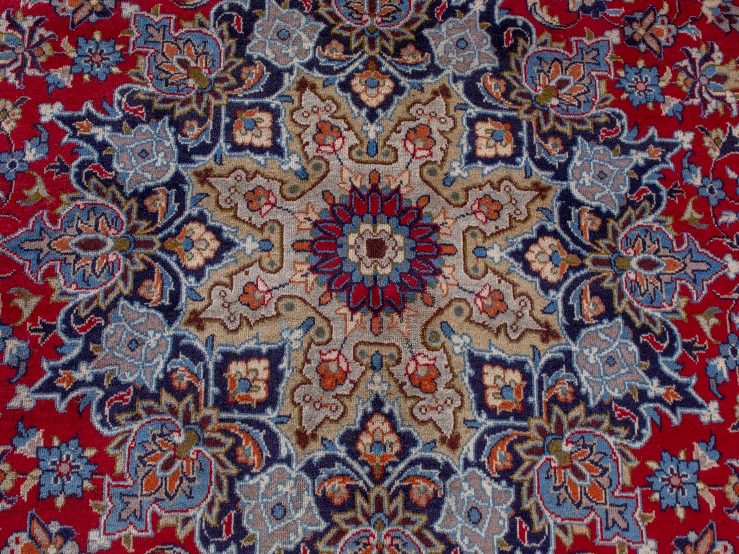 Persian Najafabad oversized rug in deep red and denim, view 15 of 23