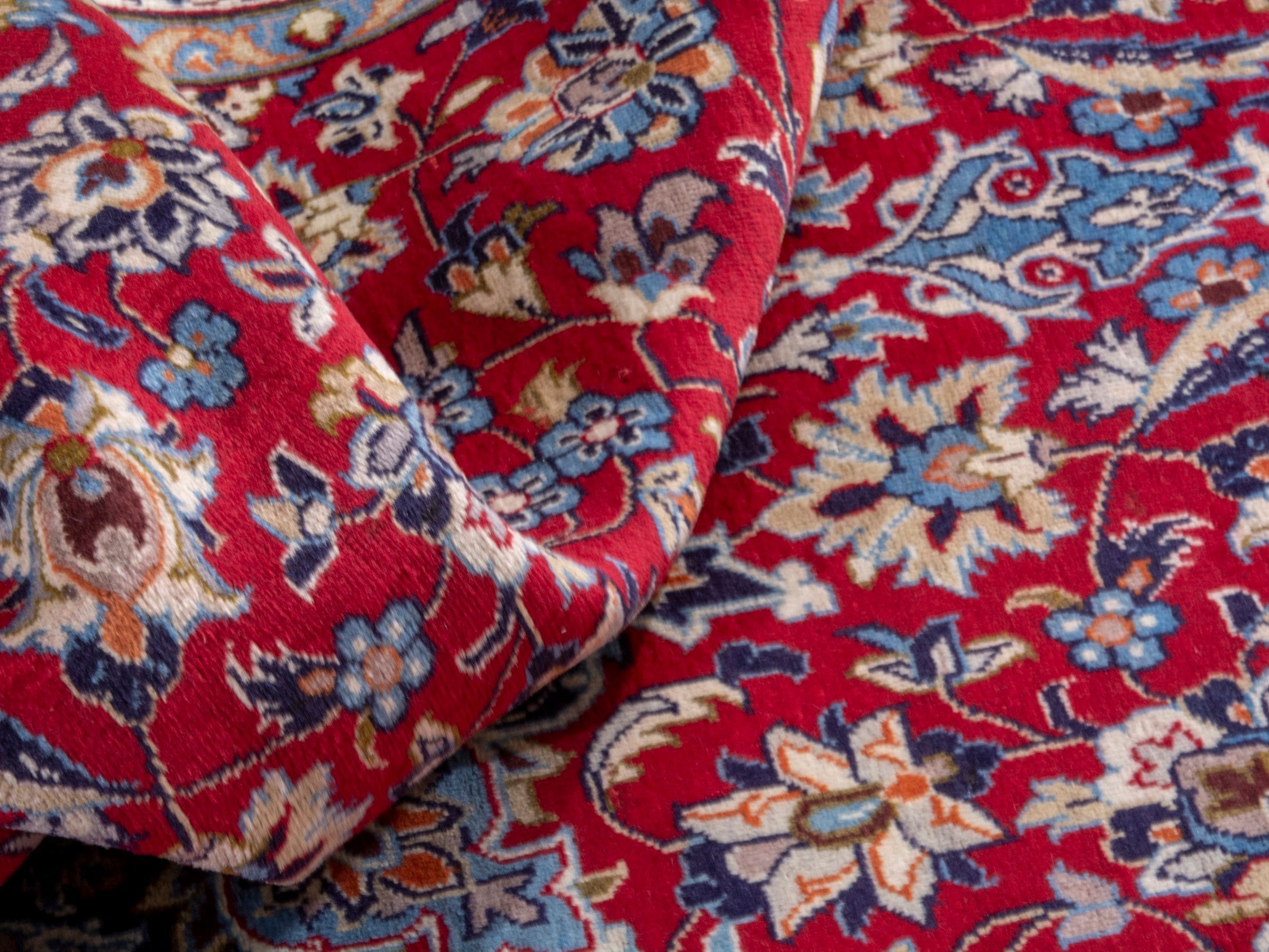 Persian Najafabad oversized rug in deep red and denim, view 20 of 23