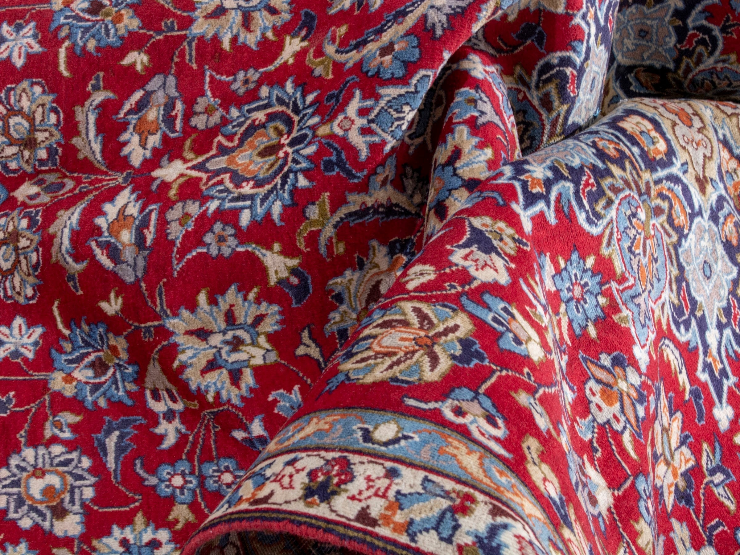 Persian Najafabad oversized rug in deep red and denim, view 21 of 23