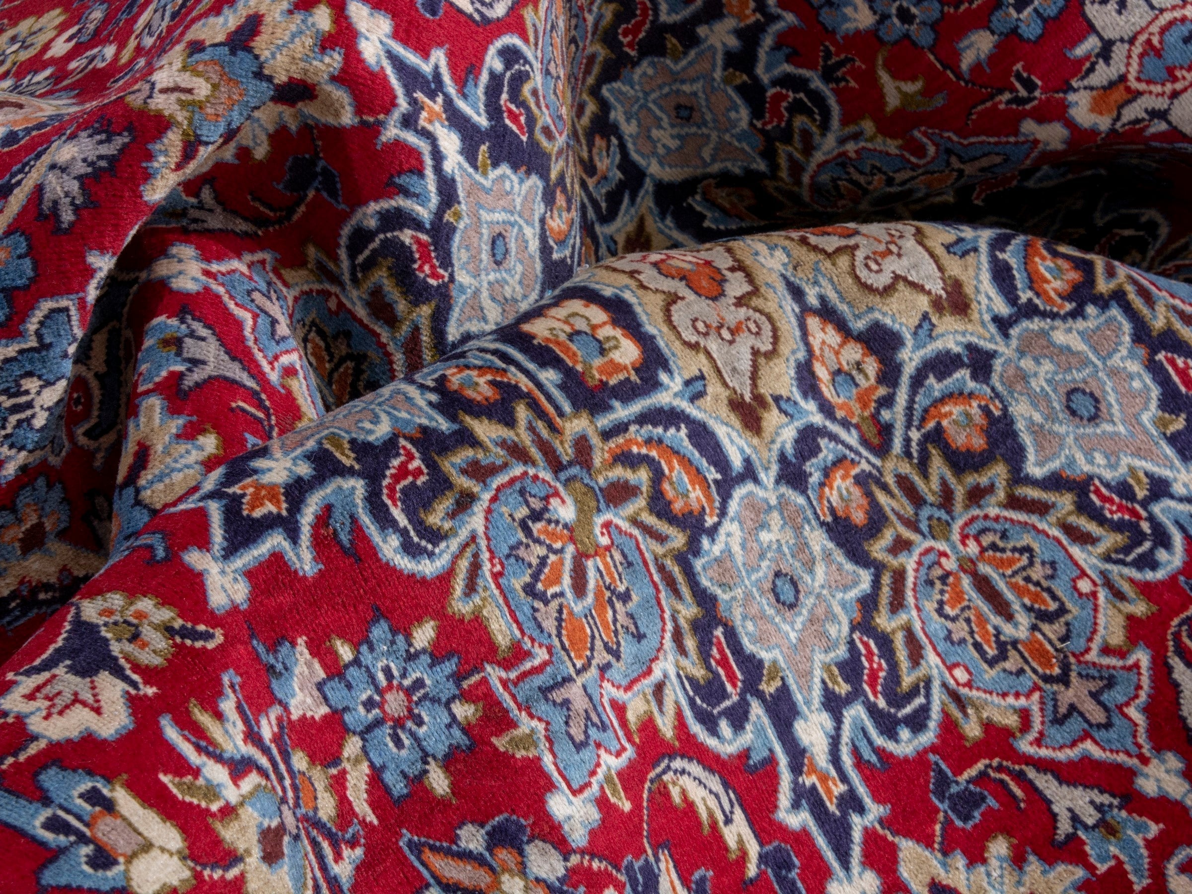 Persian Najafabad oversized rug in deep red and denim, view 22 of 23