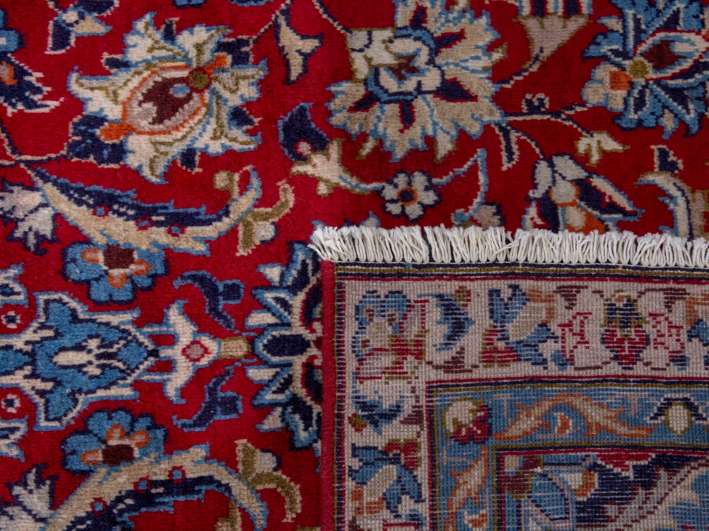 Persian Najafabad oversized rug in deep red and denim, view 23 of 23
