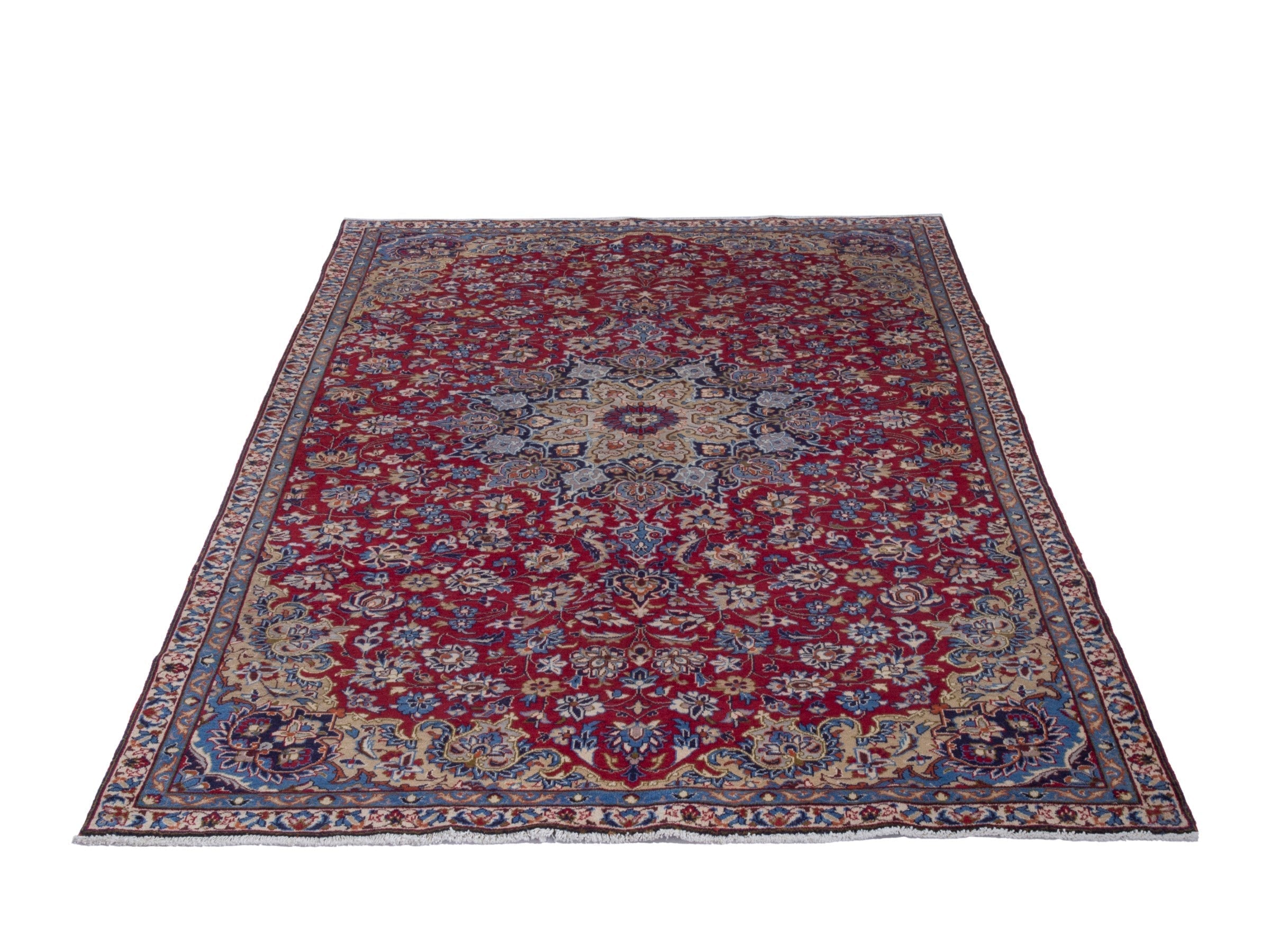 Persian Najafabad oversized rug in deep red and denim, view 3 of 23