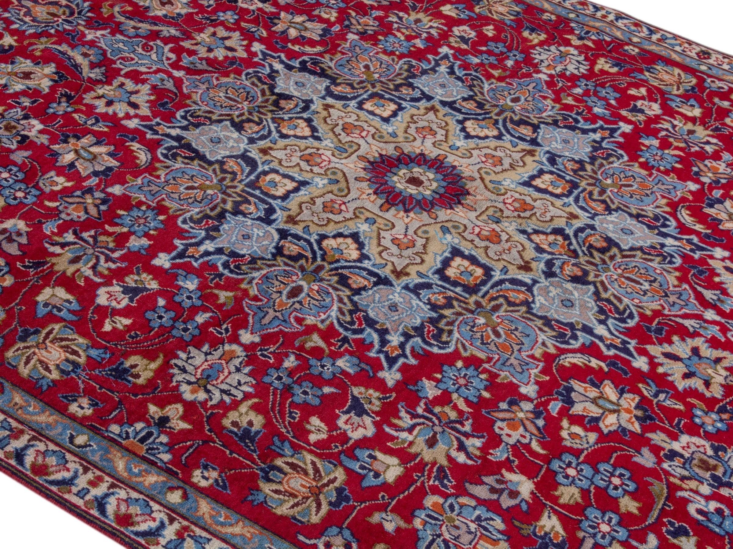Persian Najafabad oversized rug in deep red and denim, view 4 of 23