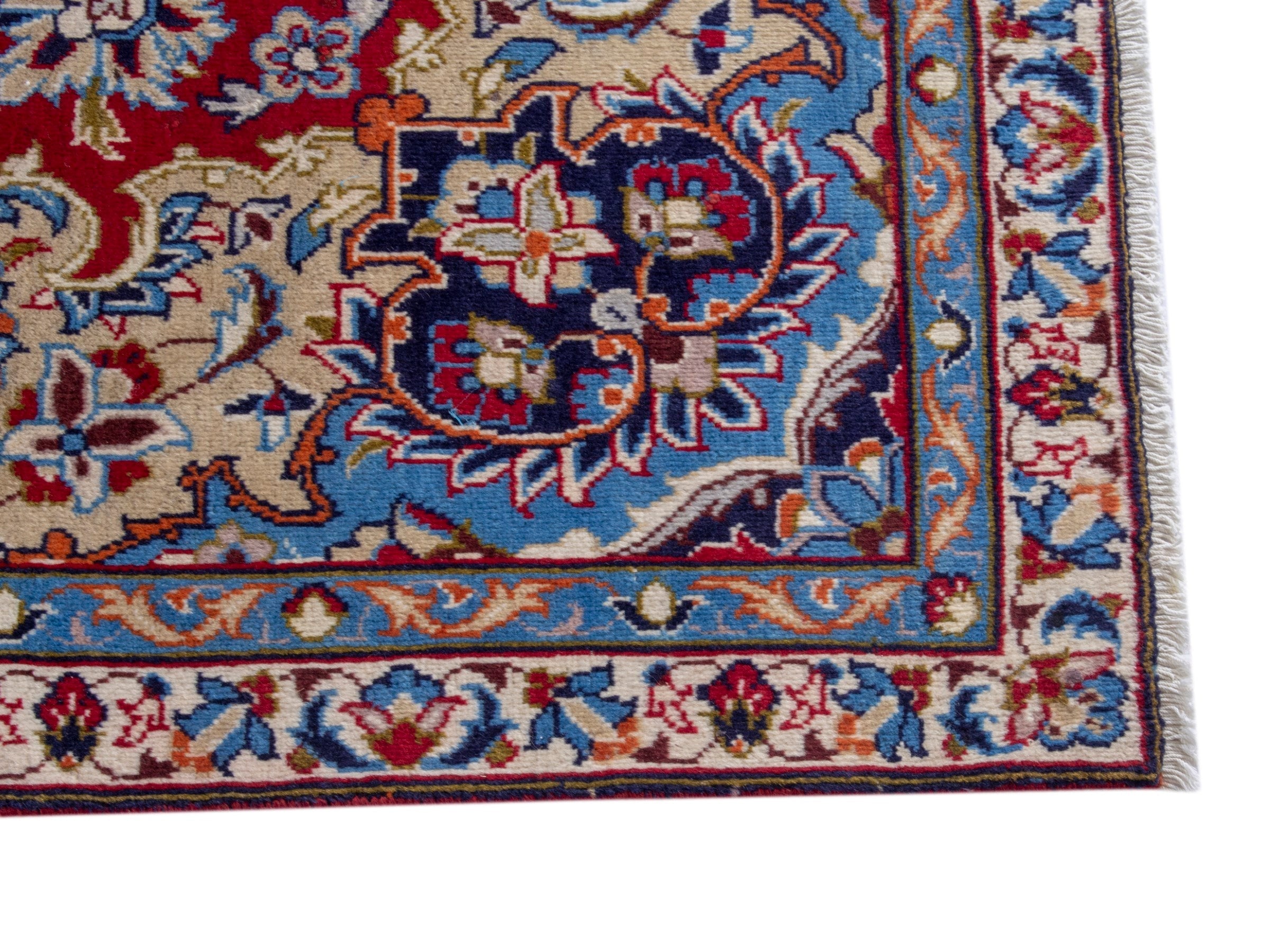 Persian Najafabad oversized rug in deep red and denim, view 10 of 23