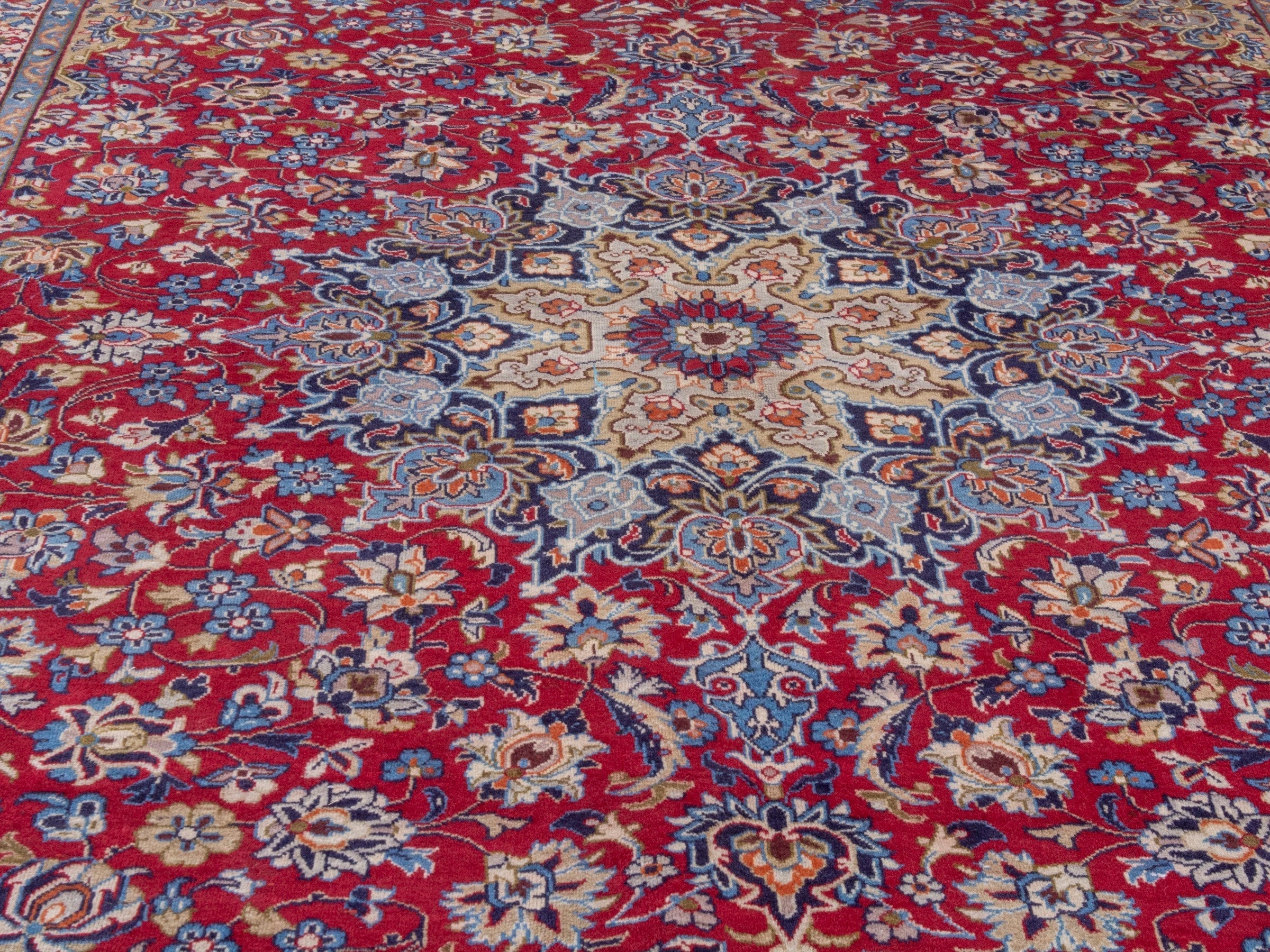Persian Najafabad oversized rug in deep red and denim, view 7 of 23