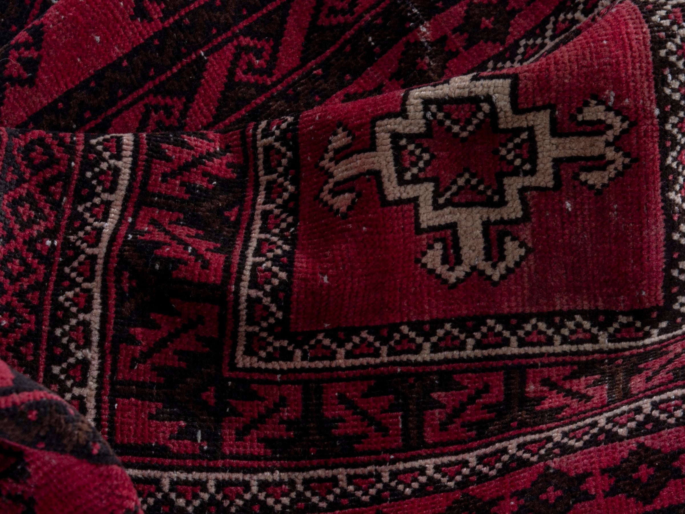 Persian Baluch area rug in burgundy and deep red, view 16 of 19