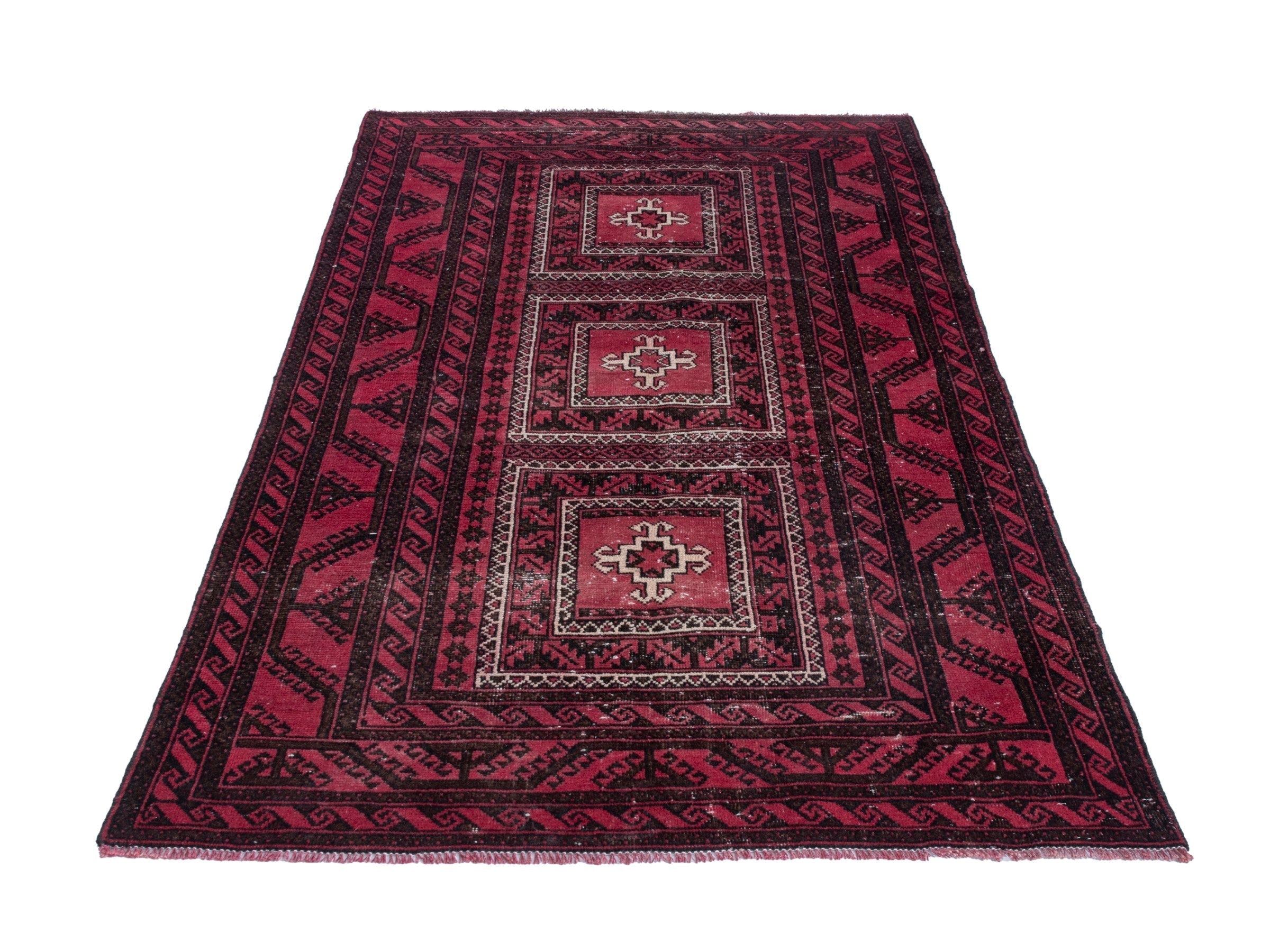 Persian Baluch area rug in burgundy and deep red, view 3 of 19