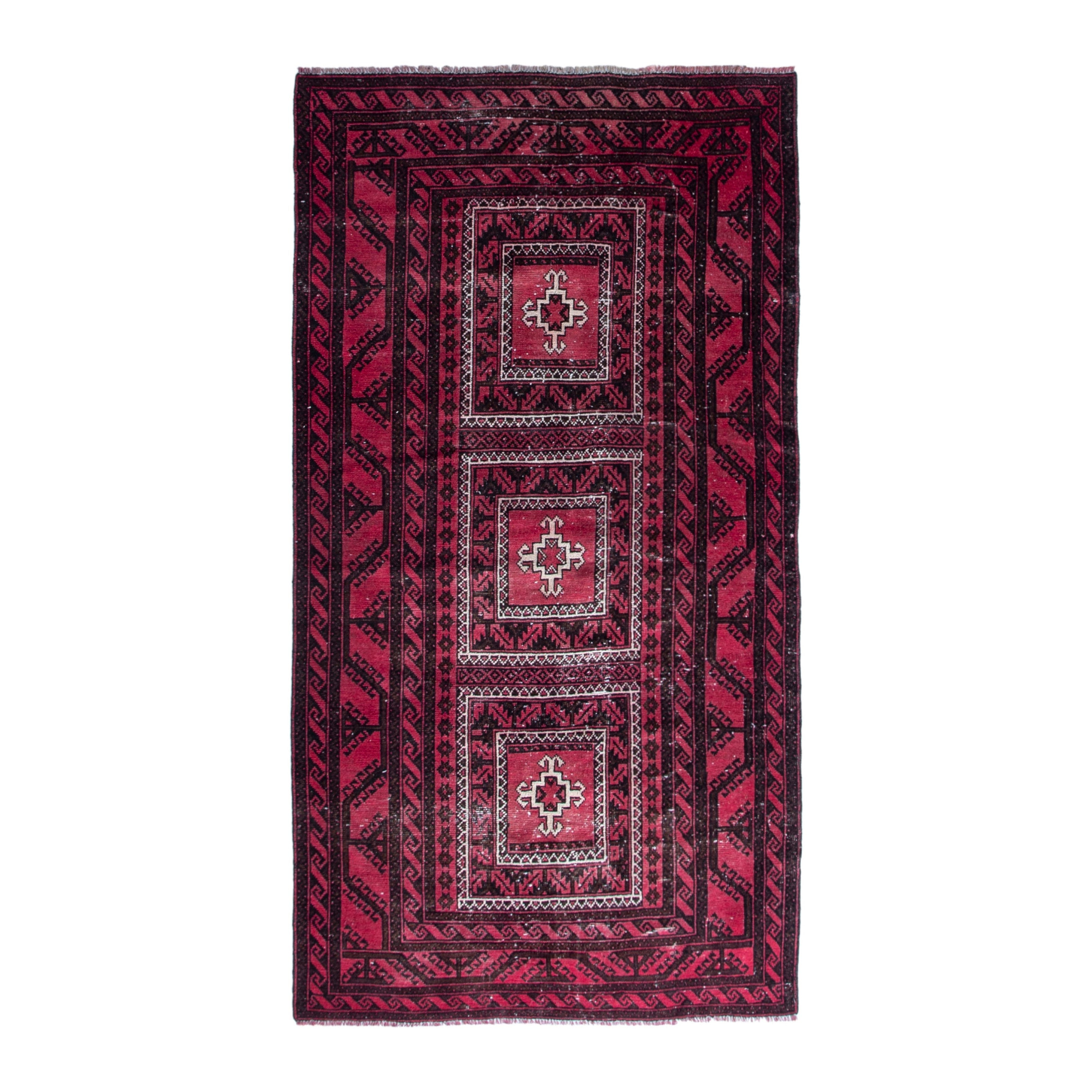 Persian Baluch area rug in burgundy and deep red, 4' x 7'9"