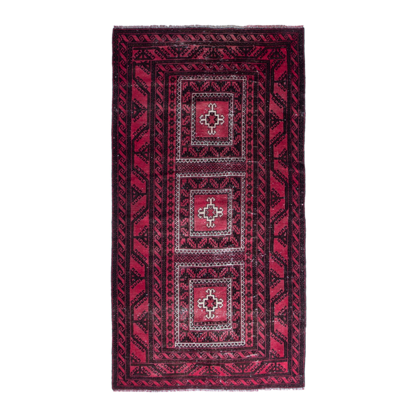 Persian Baluch area rug in burgundy and deep red, 4' x 7'9"