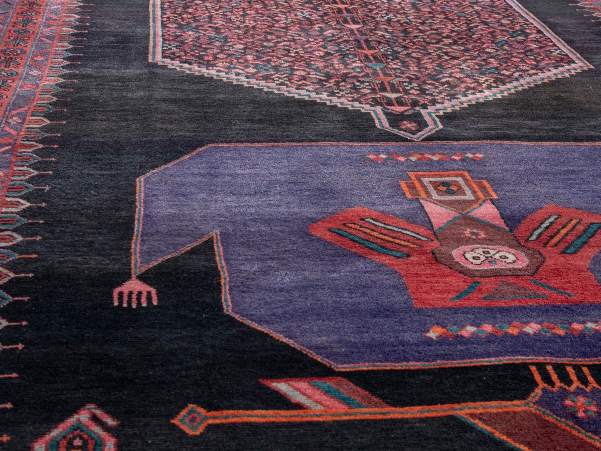 Persian Songhor area rug in navy and burgundy, view 7 of 18