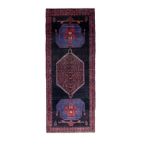 Persian Songhor runner rug in navy and burgundy, 4'9" x 12'7"