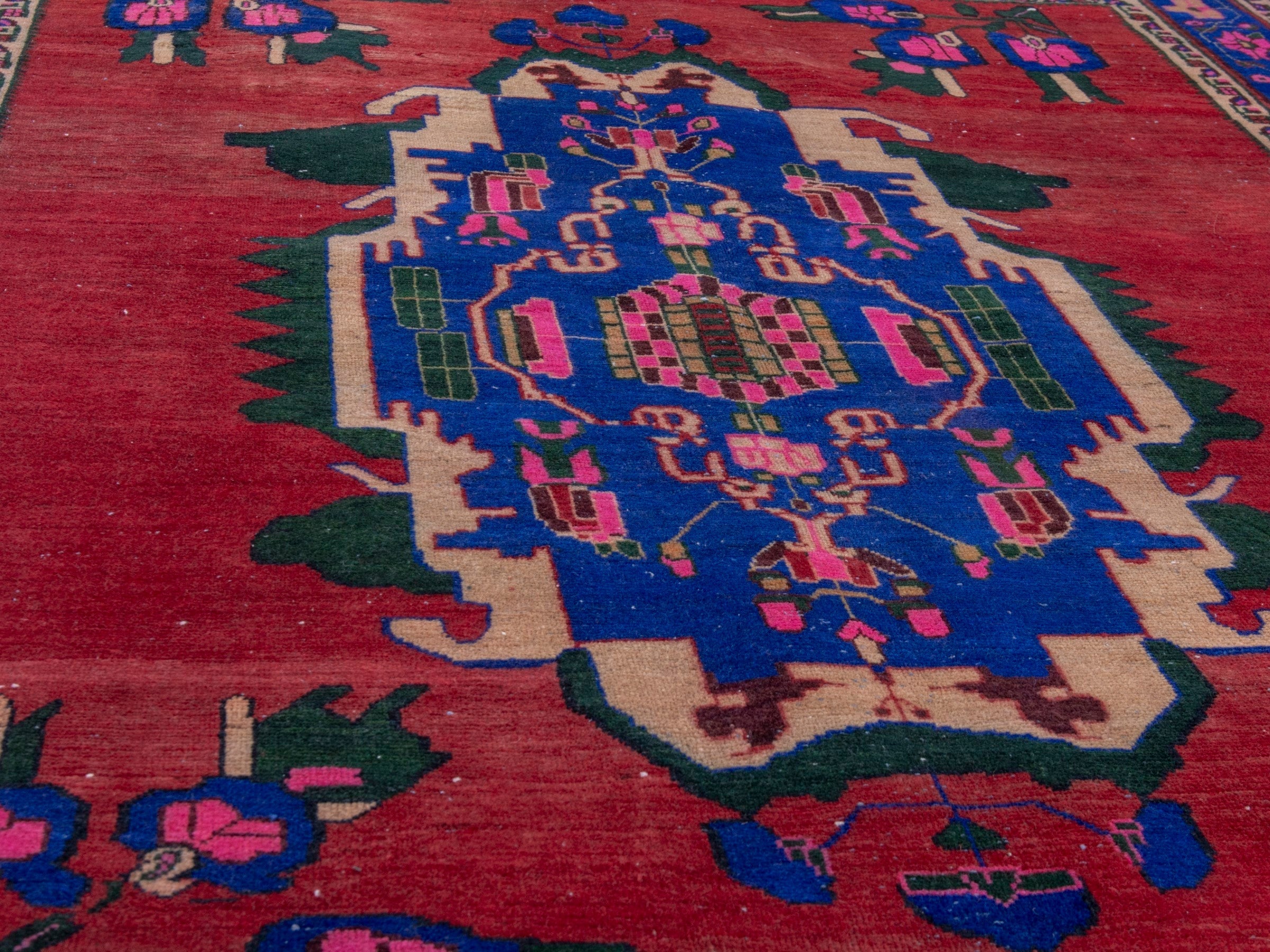 Persian Sirjan area rug in deep red and dark blue, view 8 of 19