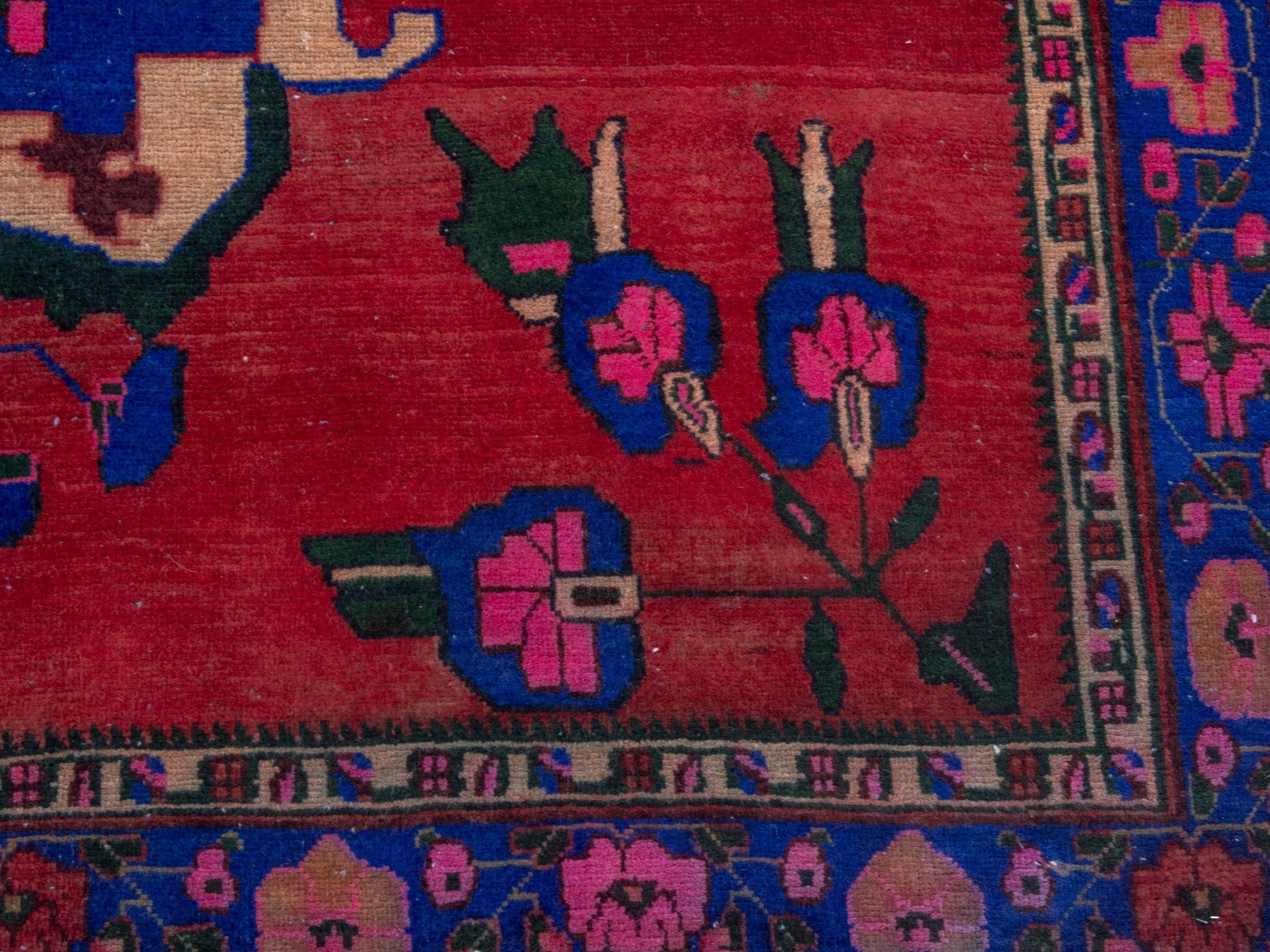 Persian Sirjan area rug in deep red and dark blue, view 11 of 19