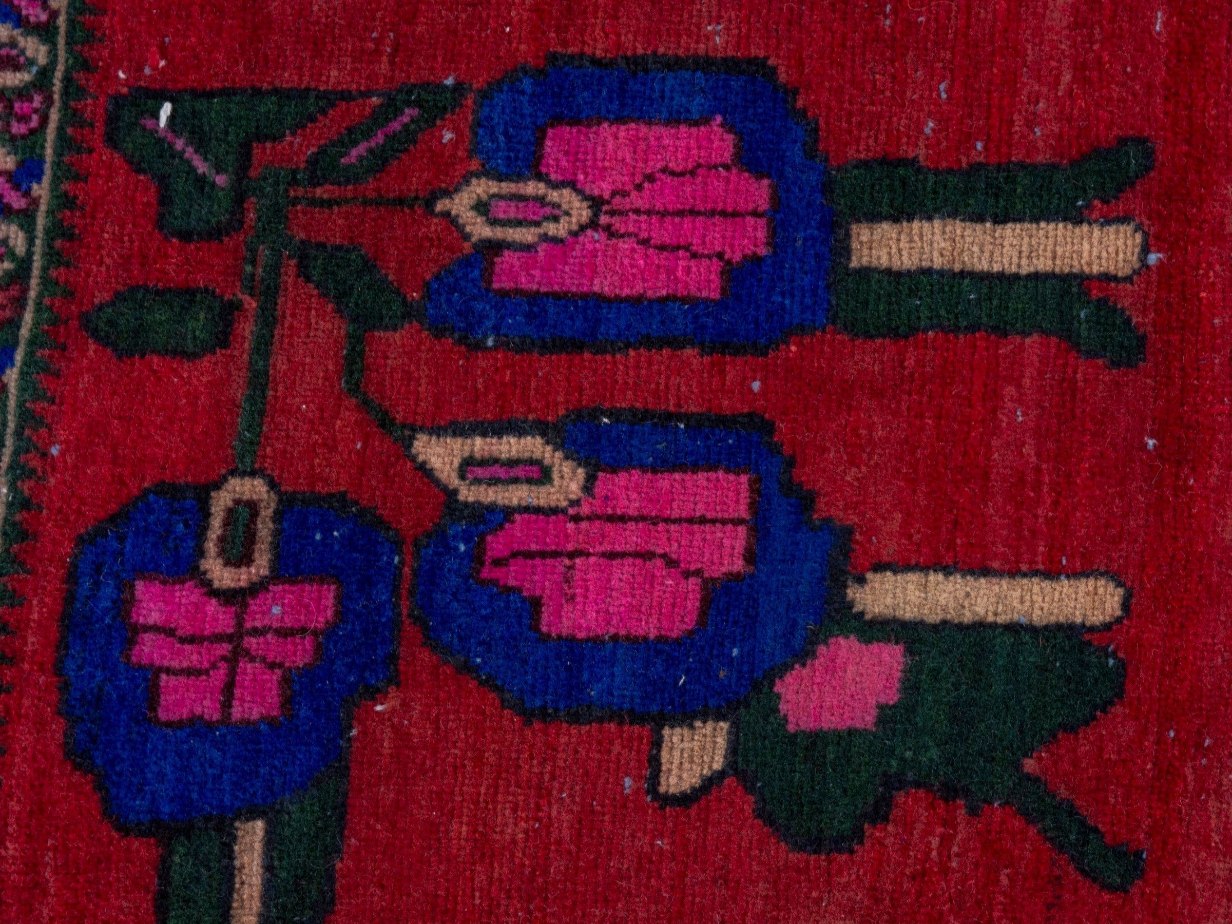Persian Sirjan area rug in deep red and dark blue, view 14 of 19