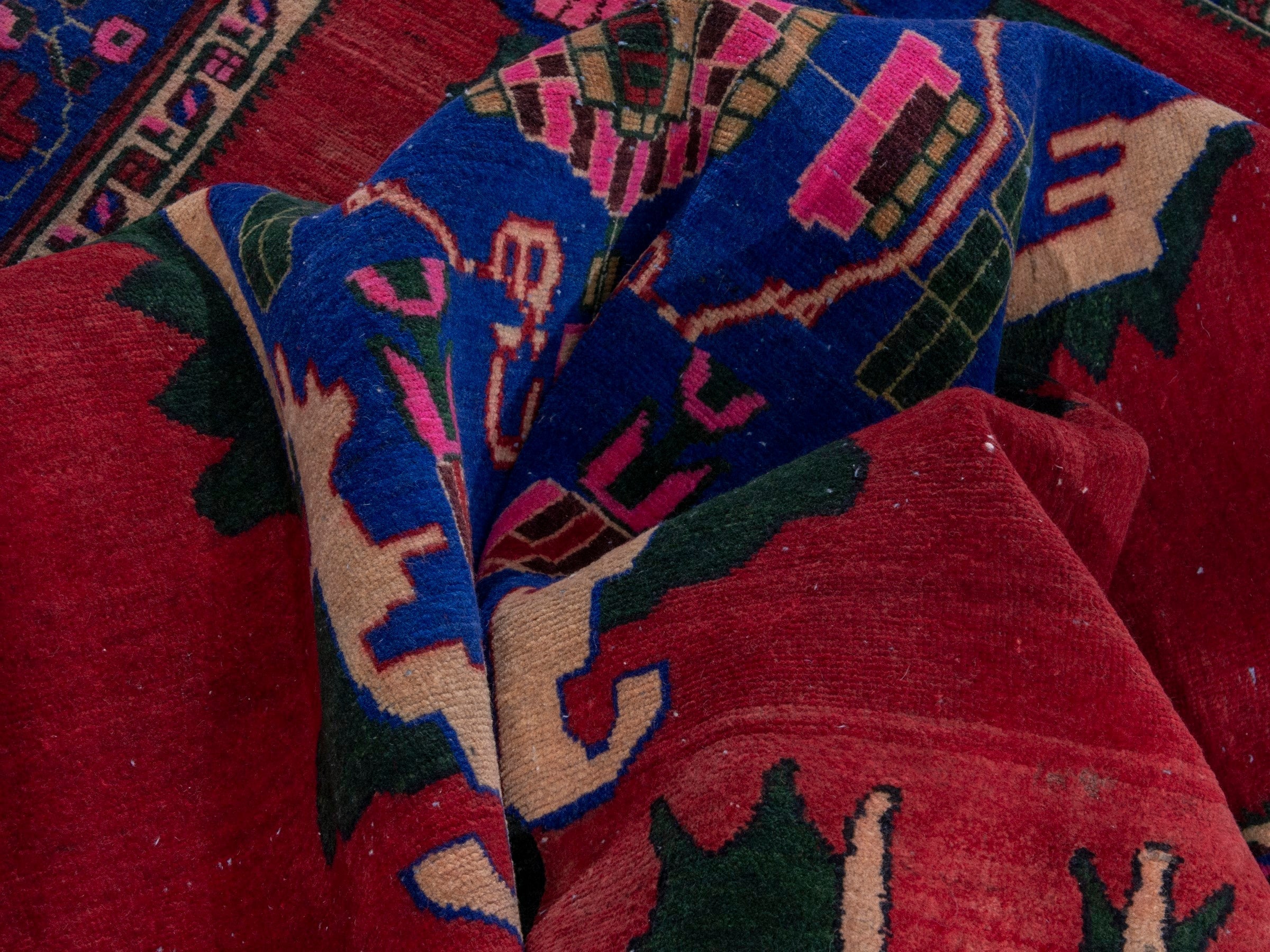 Persian Sirjan area rug in deep red and dark blue, view 15 of 19