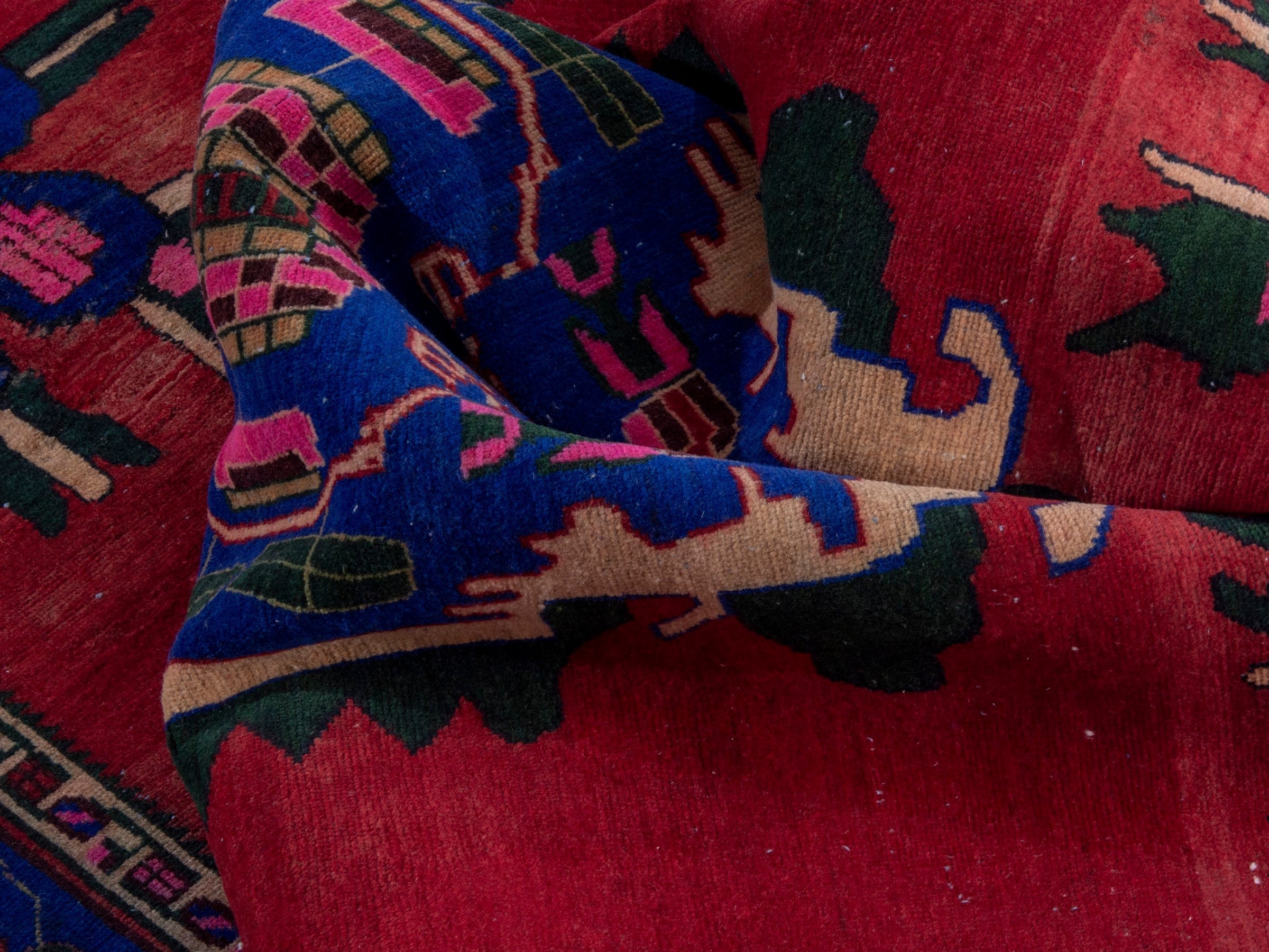 Persian Sirjan area rug in deep red and dark blue, view 16 of 19