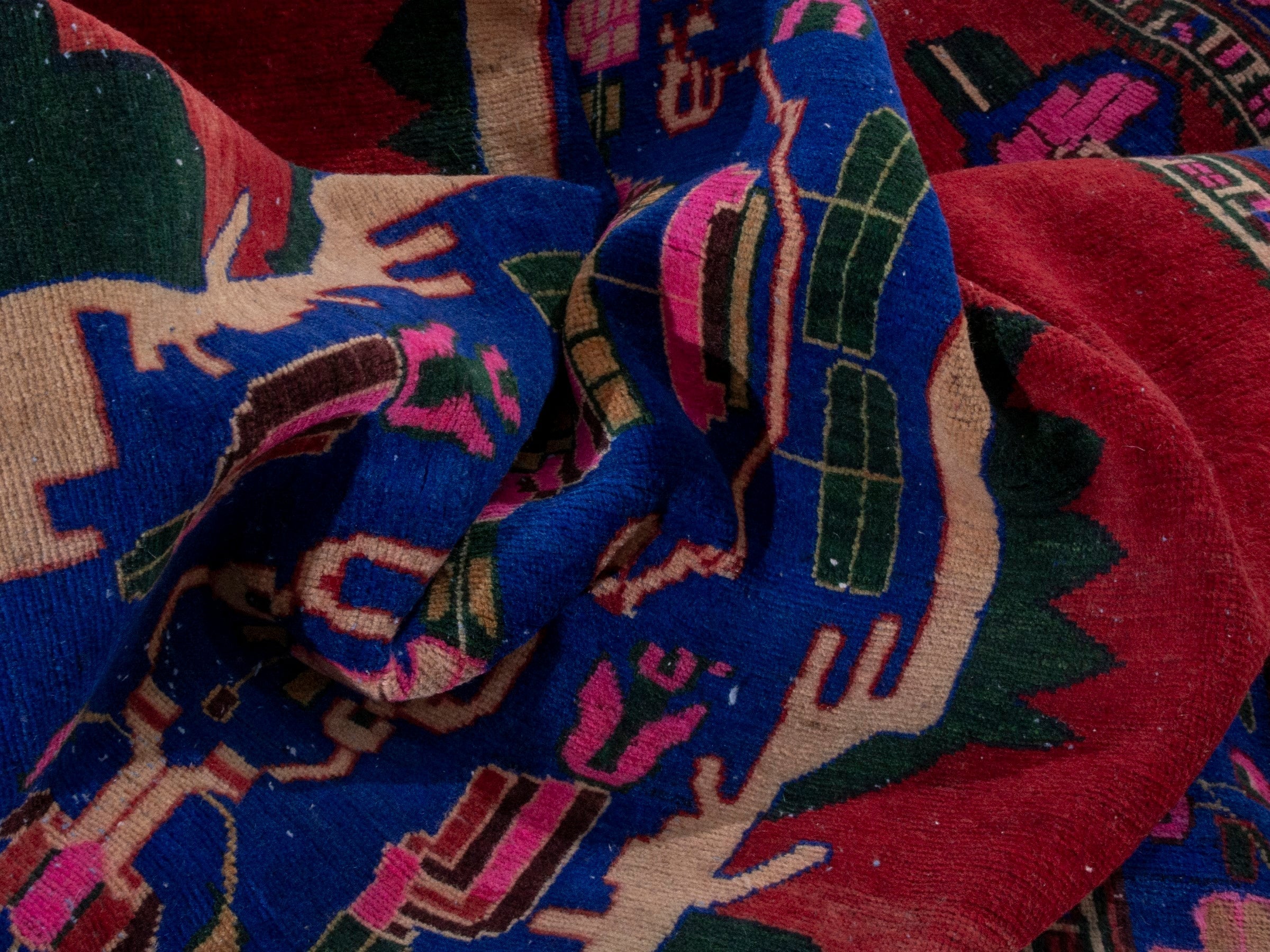 Persian Sirjan area rug in deep red and dark blue, view 18 of 19