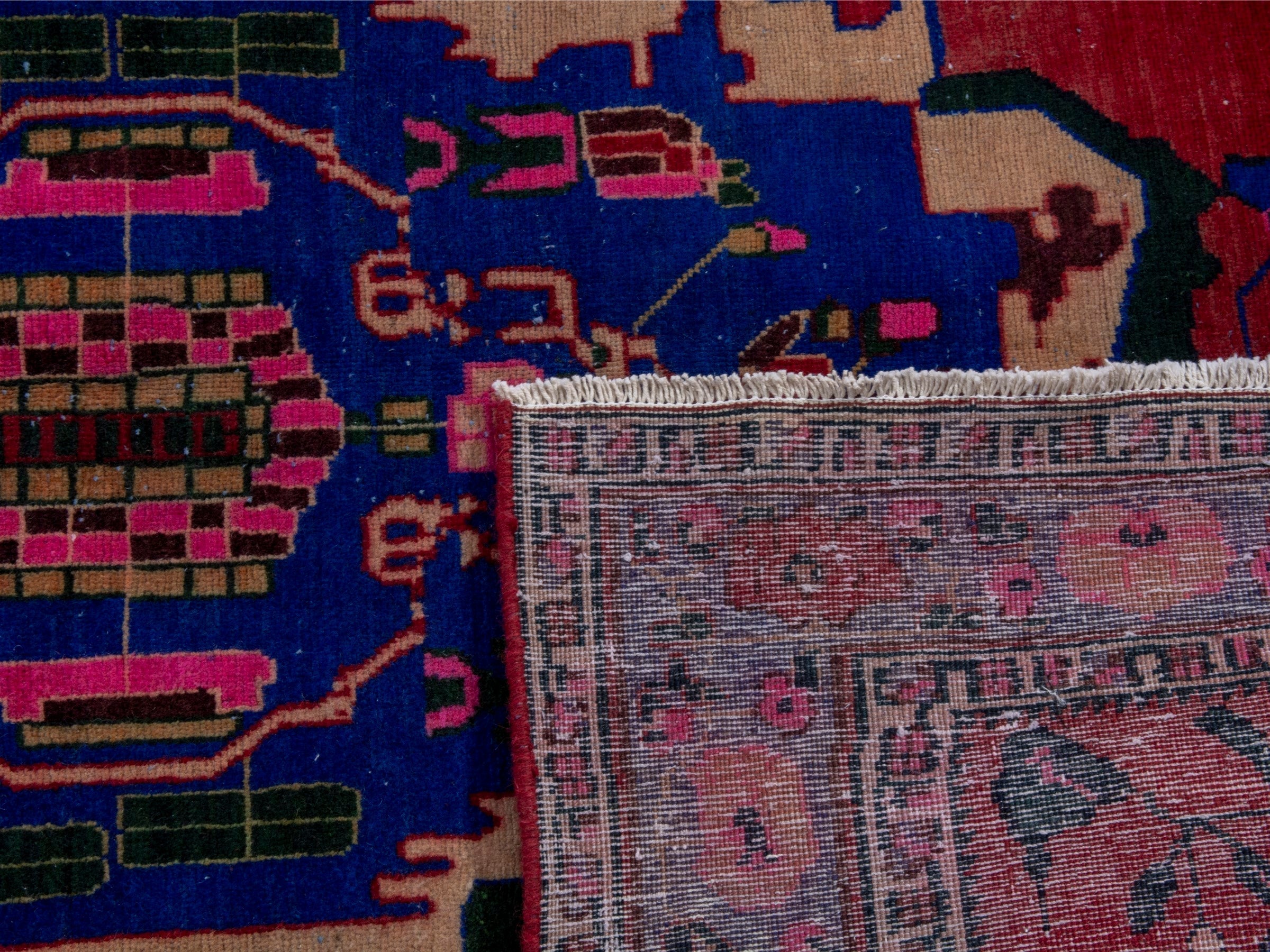Persian Sirjan area rug in deep red and dark blue, view 19 of 19