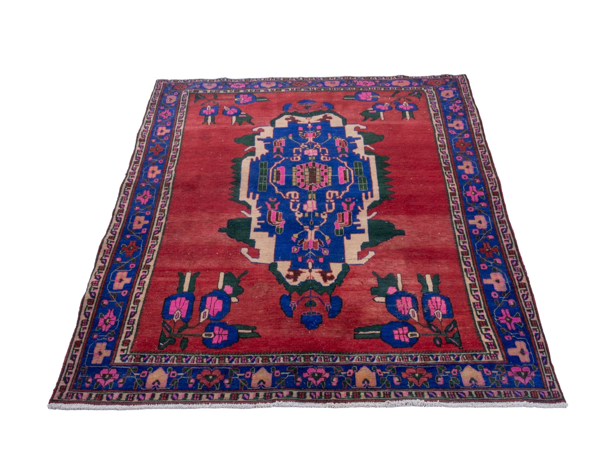 Persian Sirjan area rug in deep red and dark blue, view 2 of 19