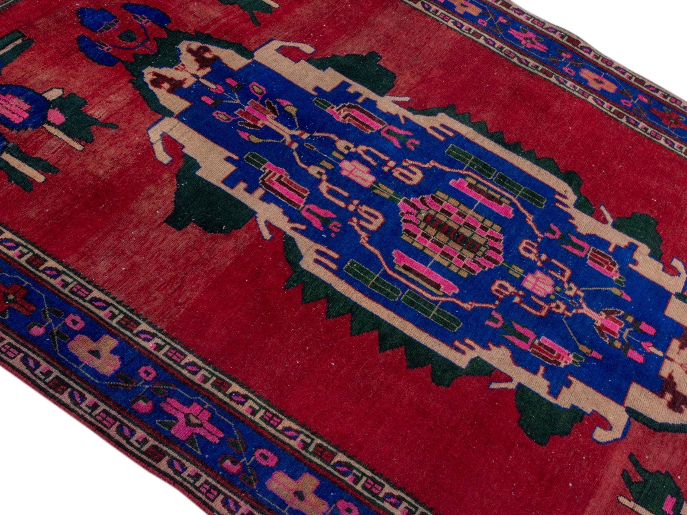 Persian Sirjan area rug in deep red and dark blue, view 4 of 19