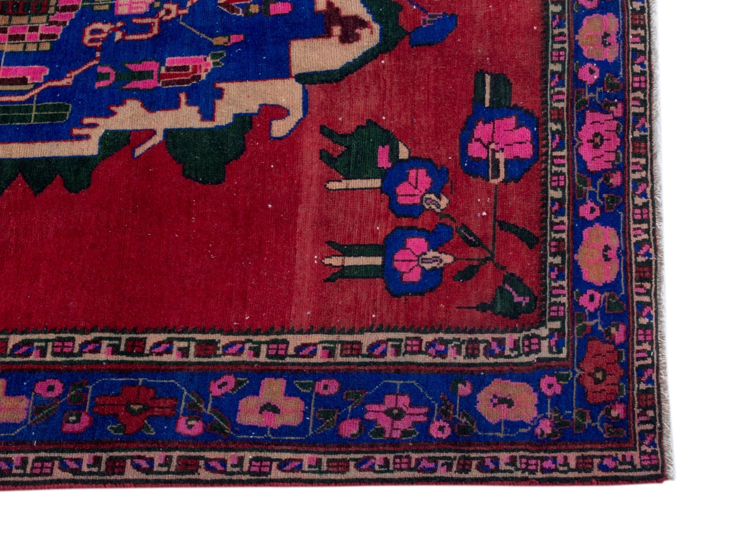 Persian Sirjan area rug in deep red and dark blue, view 10 of 19