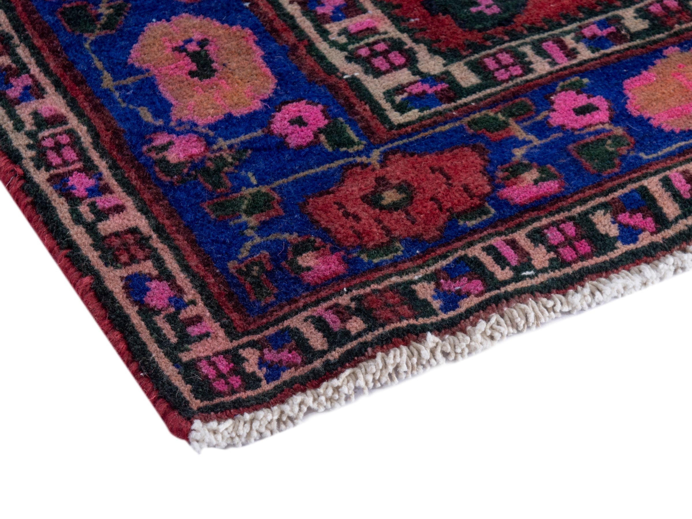 Persian Sirjan area rug in deep red and dark blue, view 5 of 19