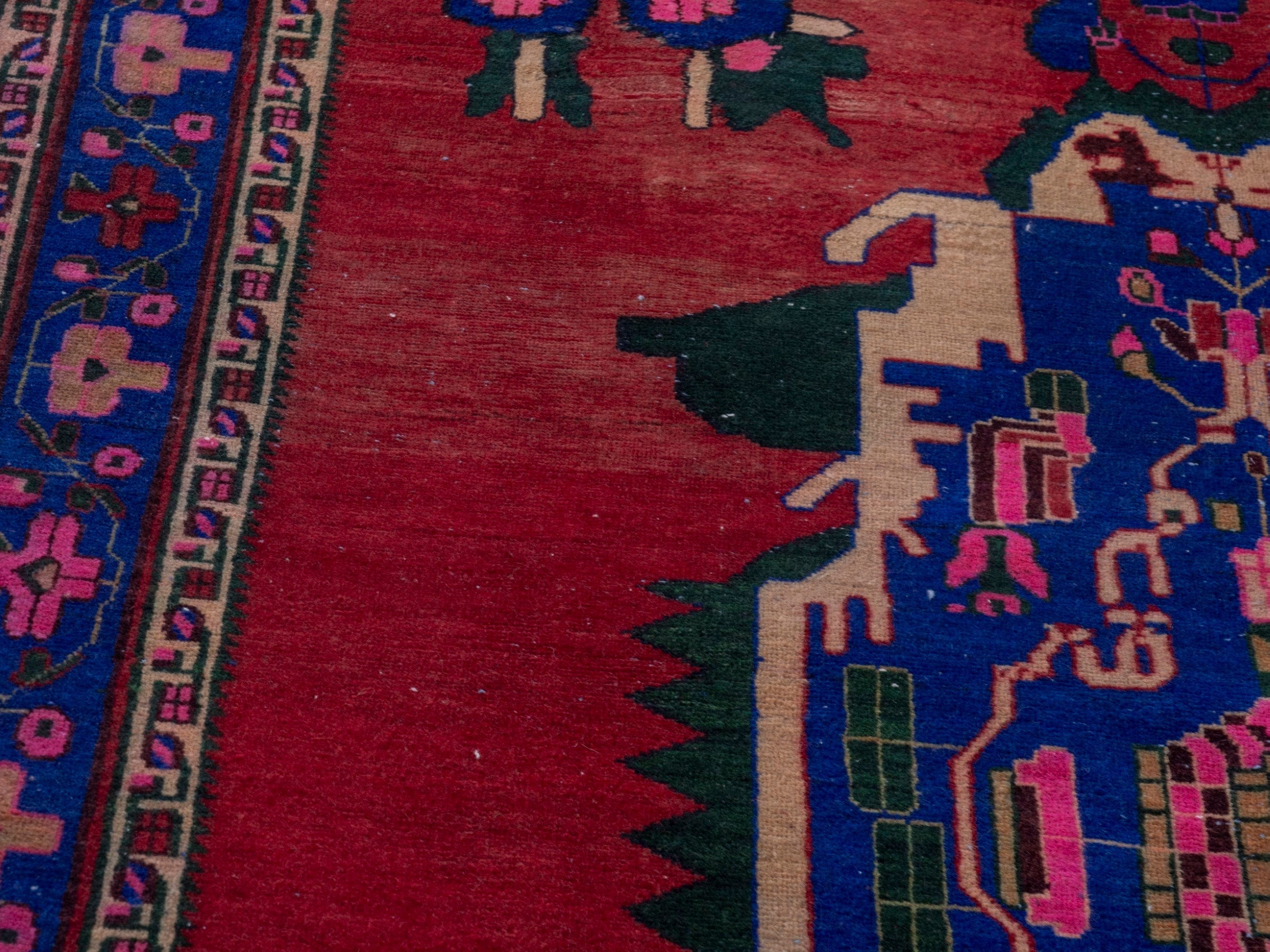 Persian Sirjan area rug in deep red and dark blue, view 9 of 19