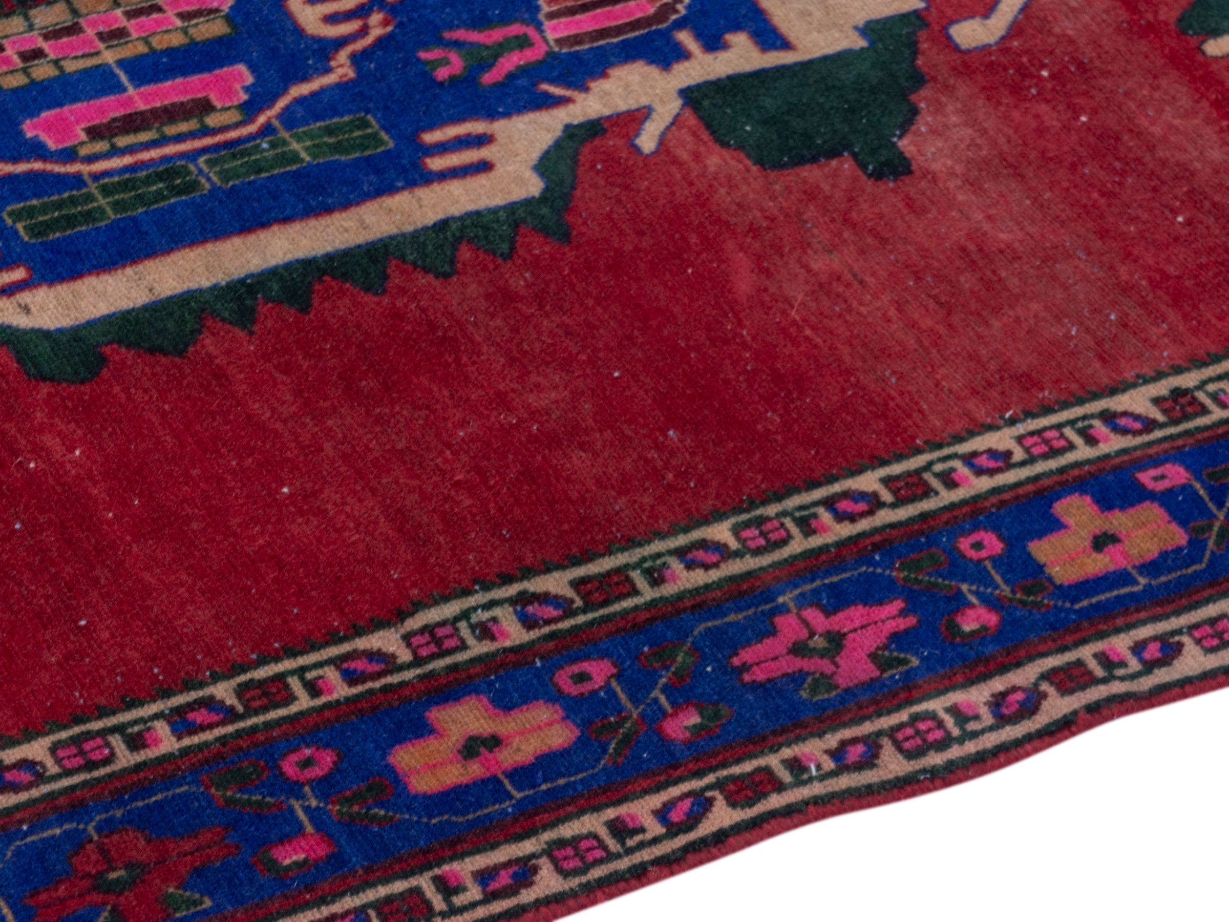 Persian Sirjan area rug in deep red and dark blue, view 6 of 19